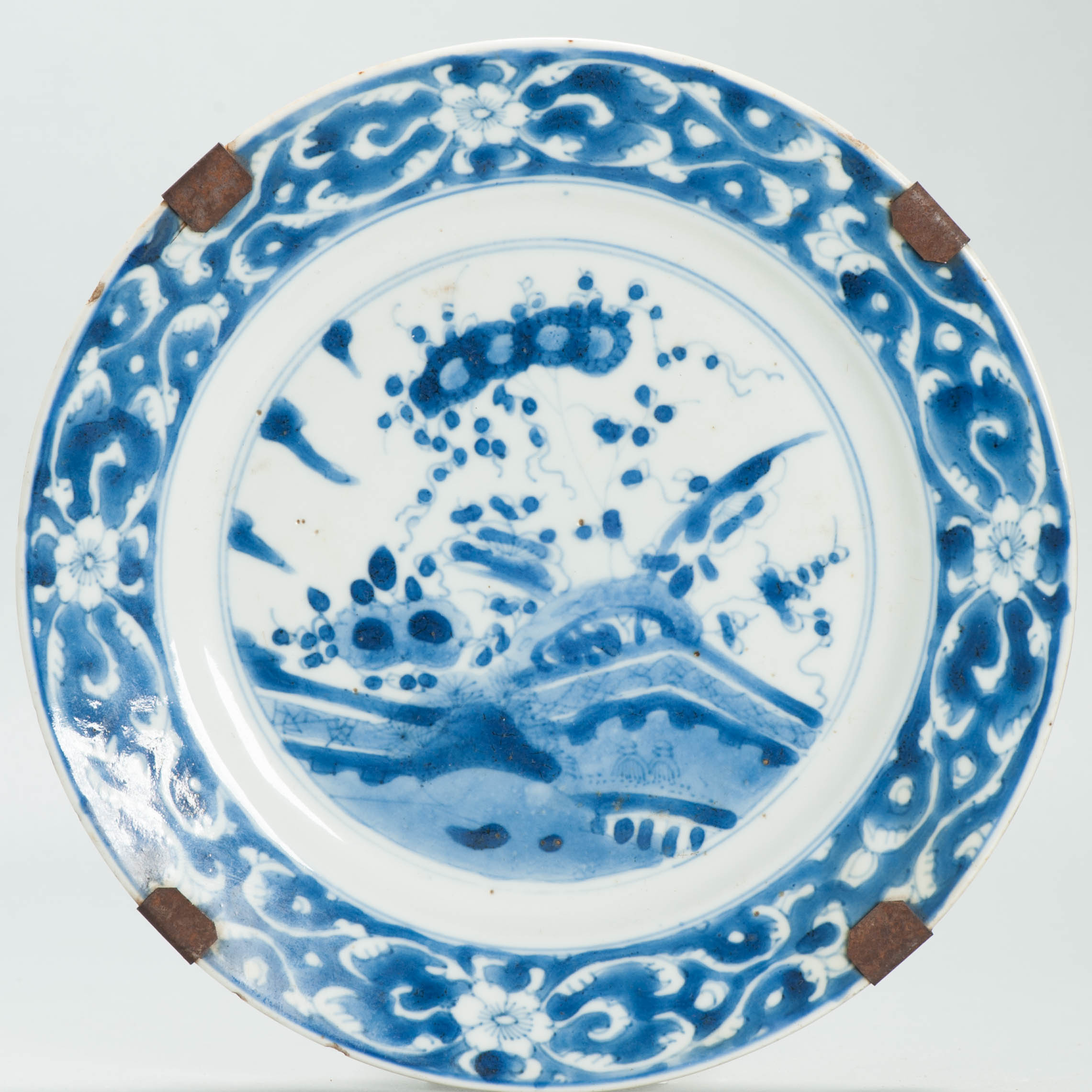 Antique Chinese Kangxi Blue & White Porcelain Dish Qing Dynasty Landscape Plate - 图片 3