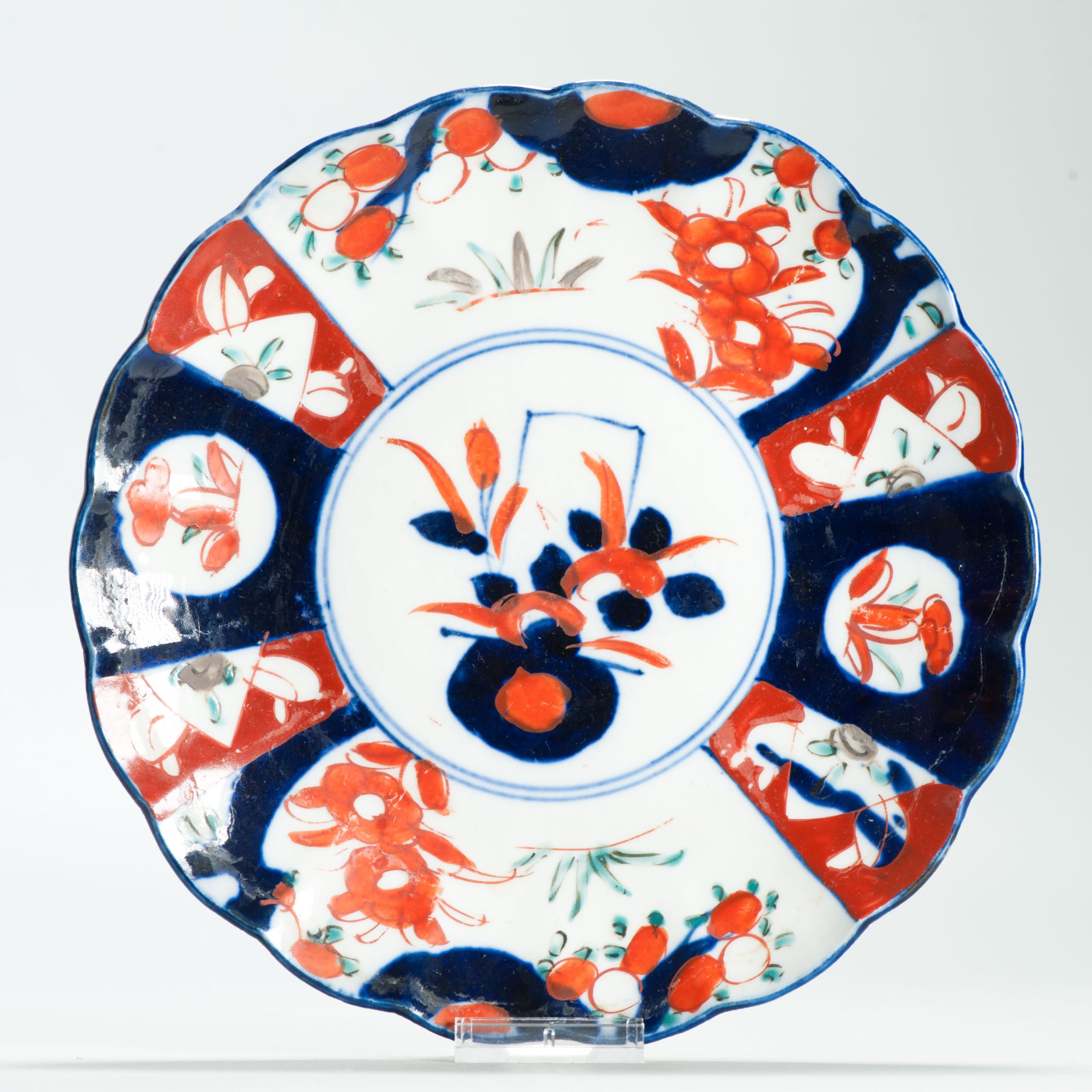 Antique Meiji Period Japanese Porcelain 19th c Imari Plate flowers Enamel