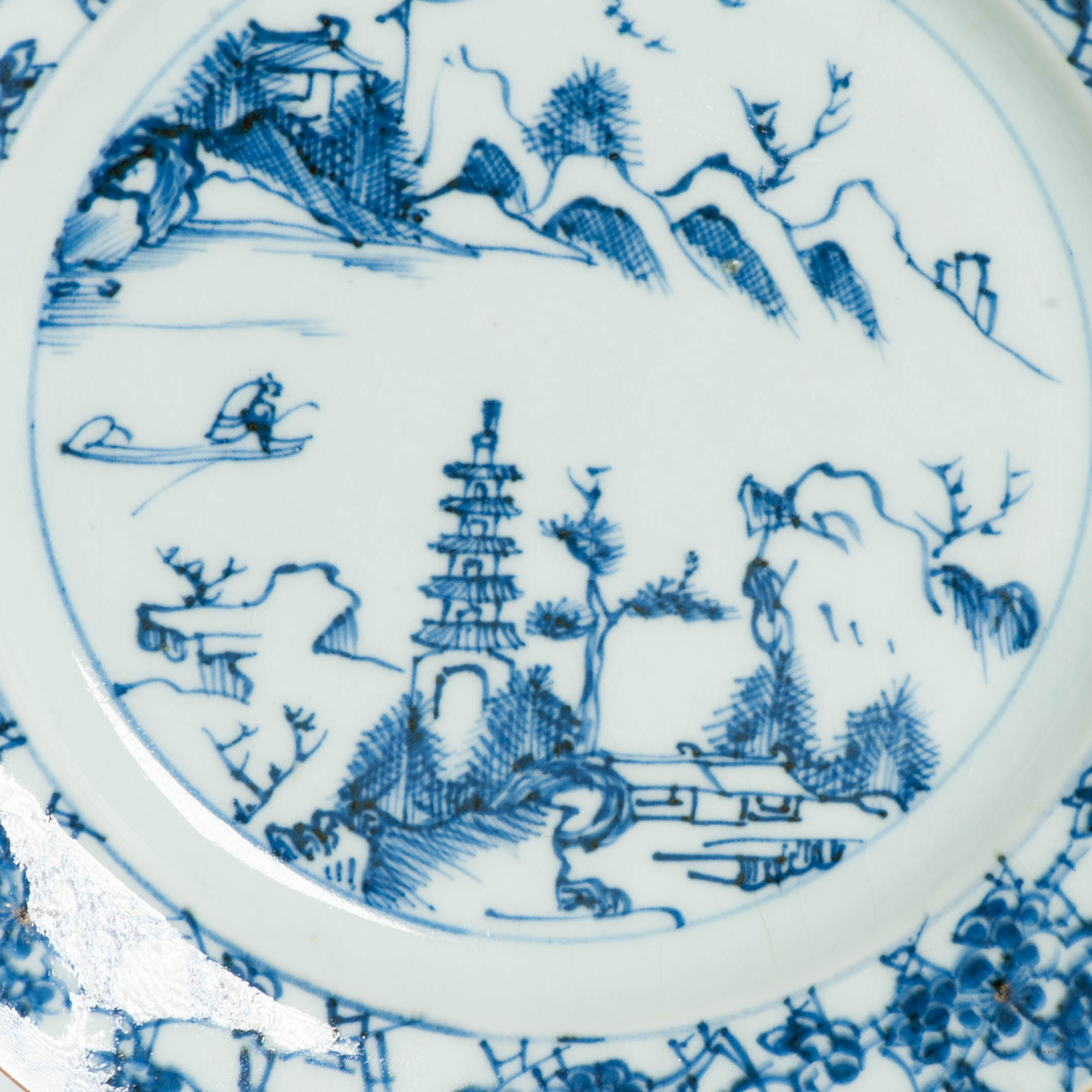 Unusual Antique Chinese Porcelain Kangxi period Landscape Fisherman Prunus Dish - 图片 7