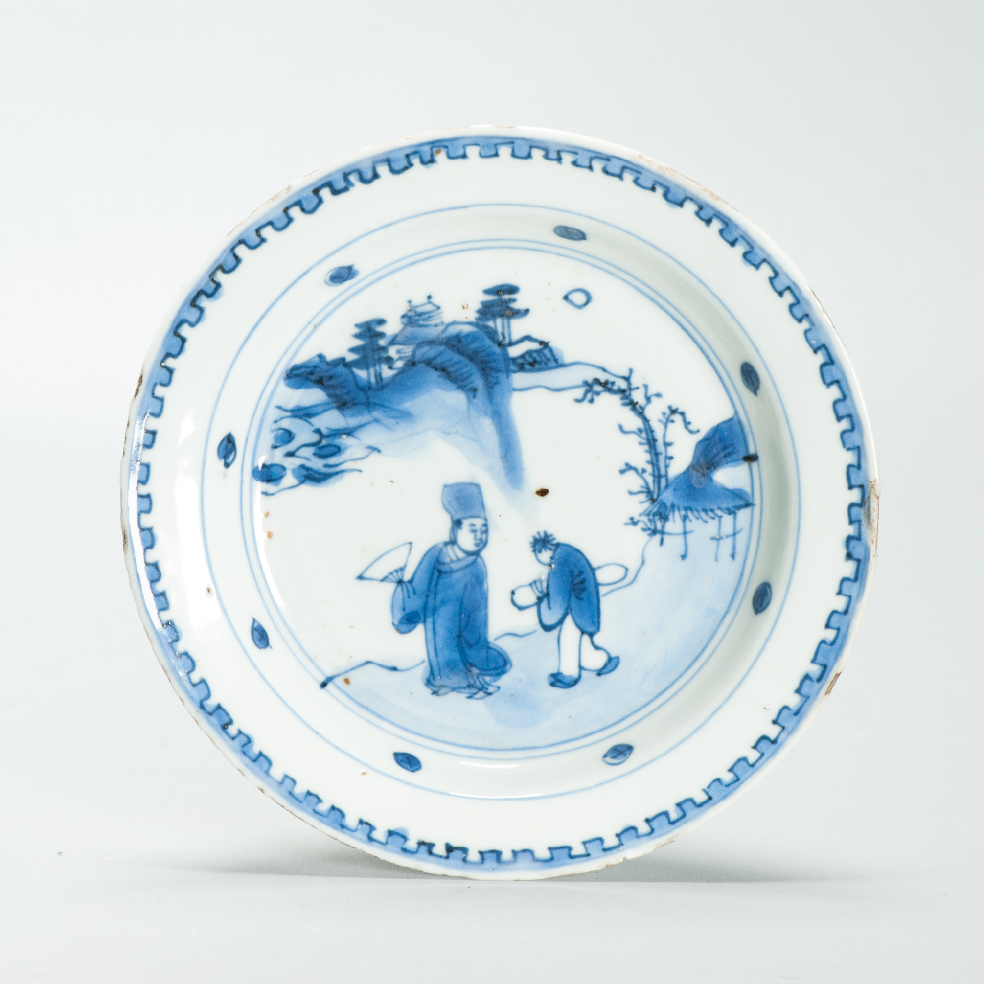 Antique 17C Chinese Porcelain Tianqi period Plate Scholar and Servant