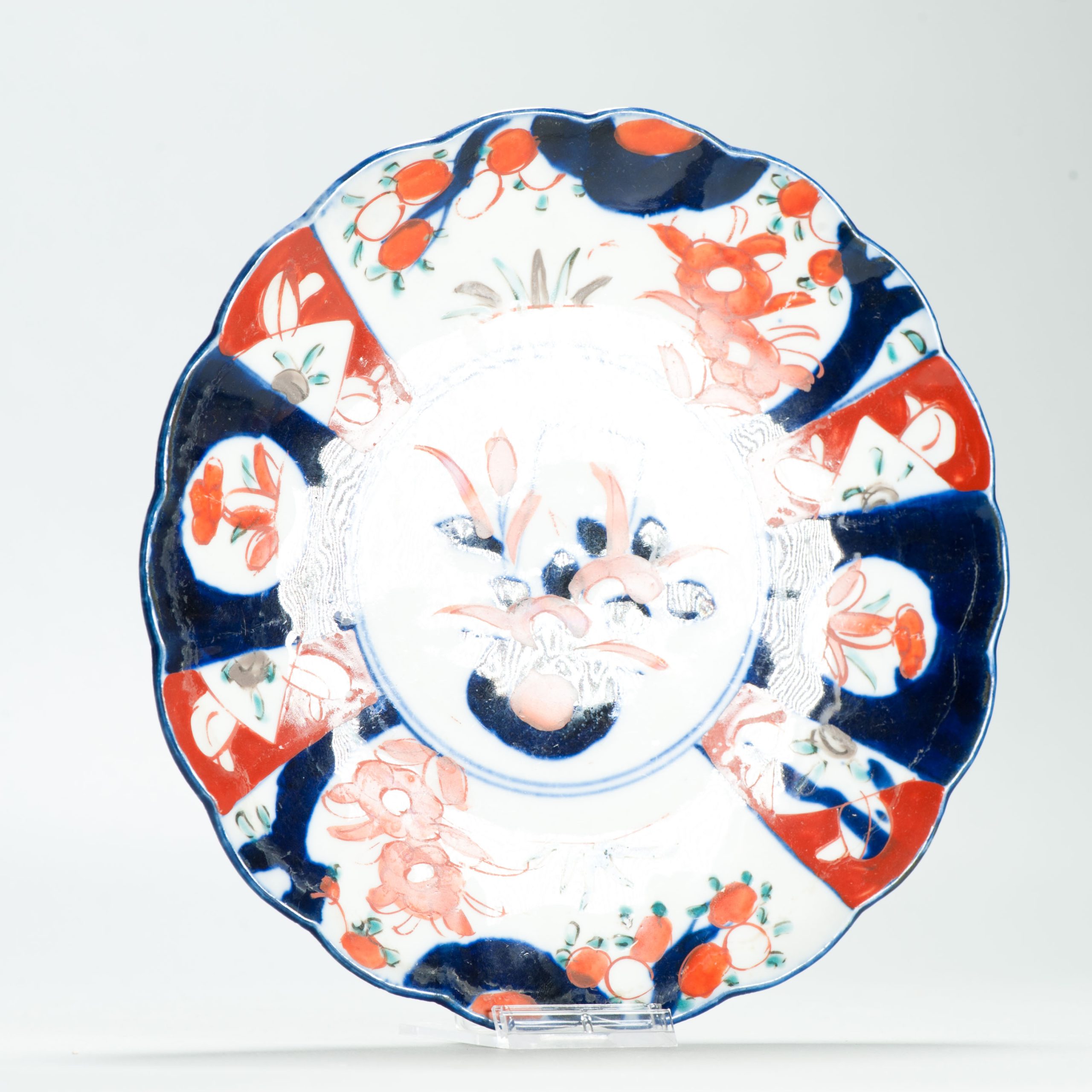 Antique Meiji Period Japanese Porcelain 19th c Imari Plate flowers Enamel - Image 3