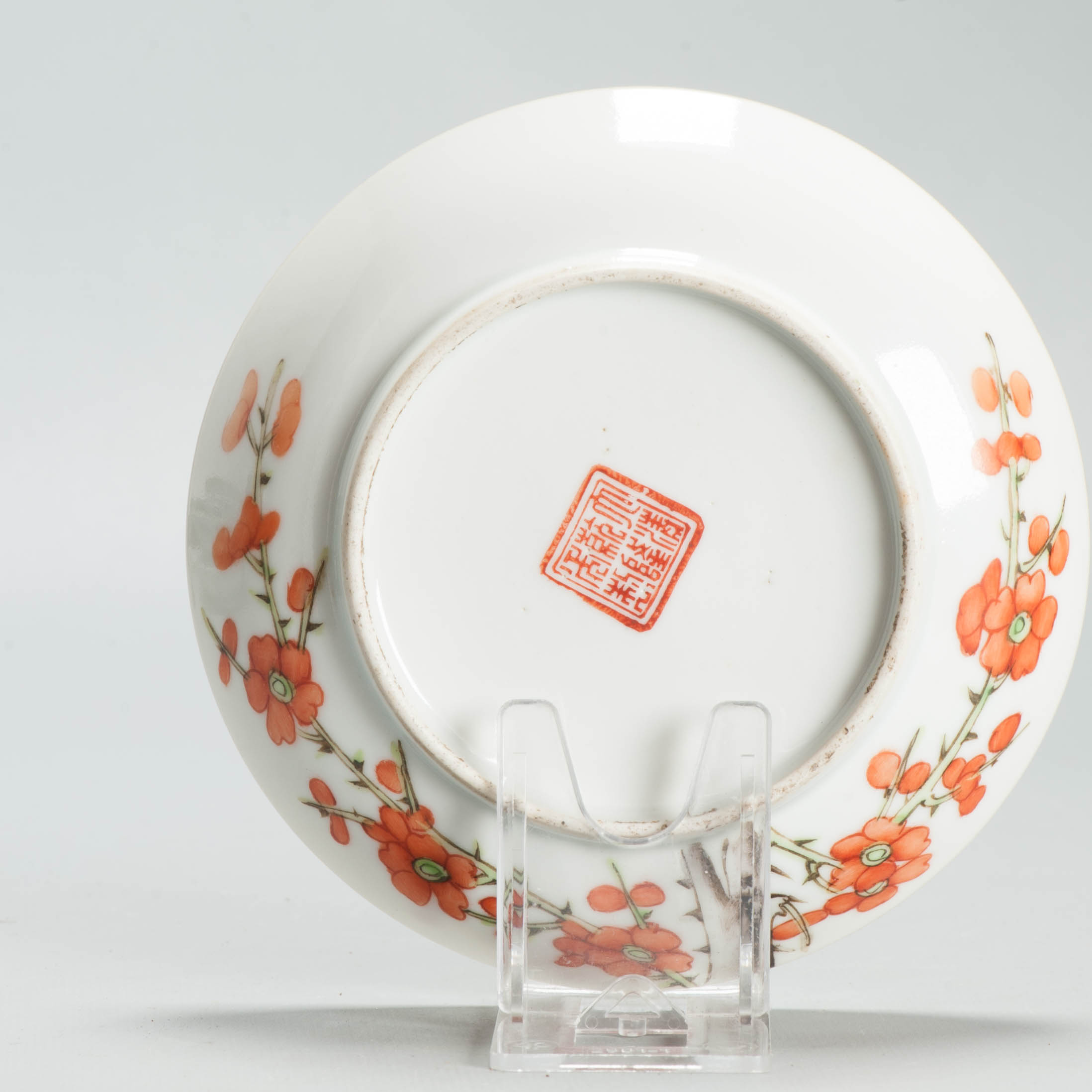 Perfect 13.5CM Antique Chinese Porcelain Qianlong Marked 19th C Prunus Dish - Image 4
