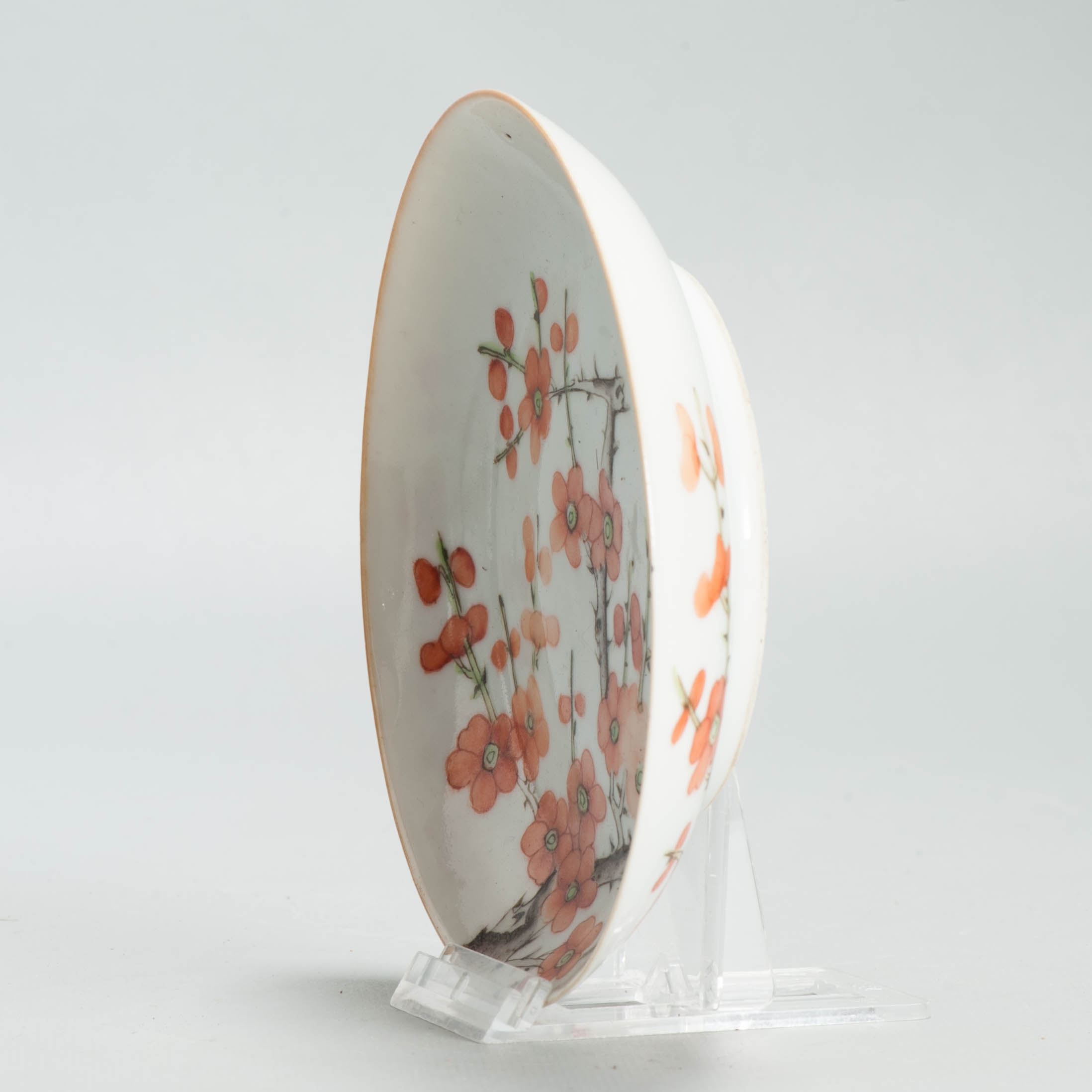 Perfect 13.5CM Antique Chinese Porcelain Qianlong Marked 19th C Prunus Dish - Image 8