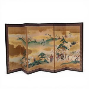 Antique Japanese Flower Folding Chamber Screen 20th C Japan Cranes