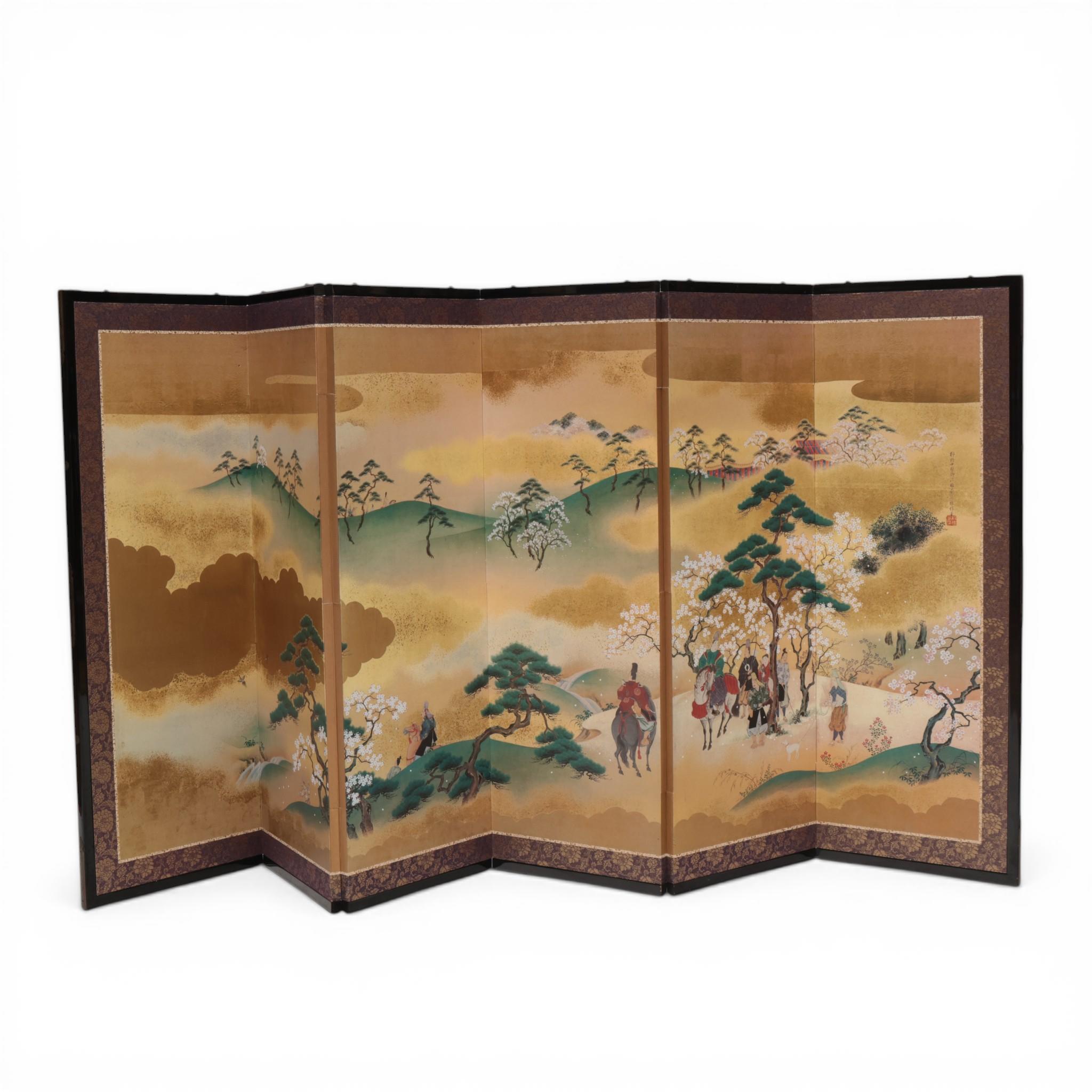 Antique Japanese Flower Folding Chamber Screen 20th C Japan Cranes