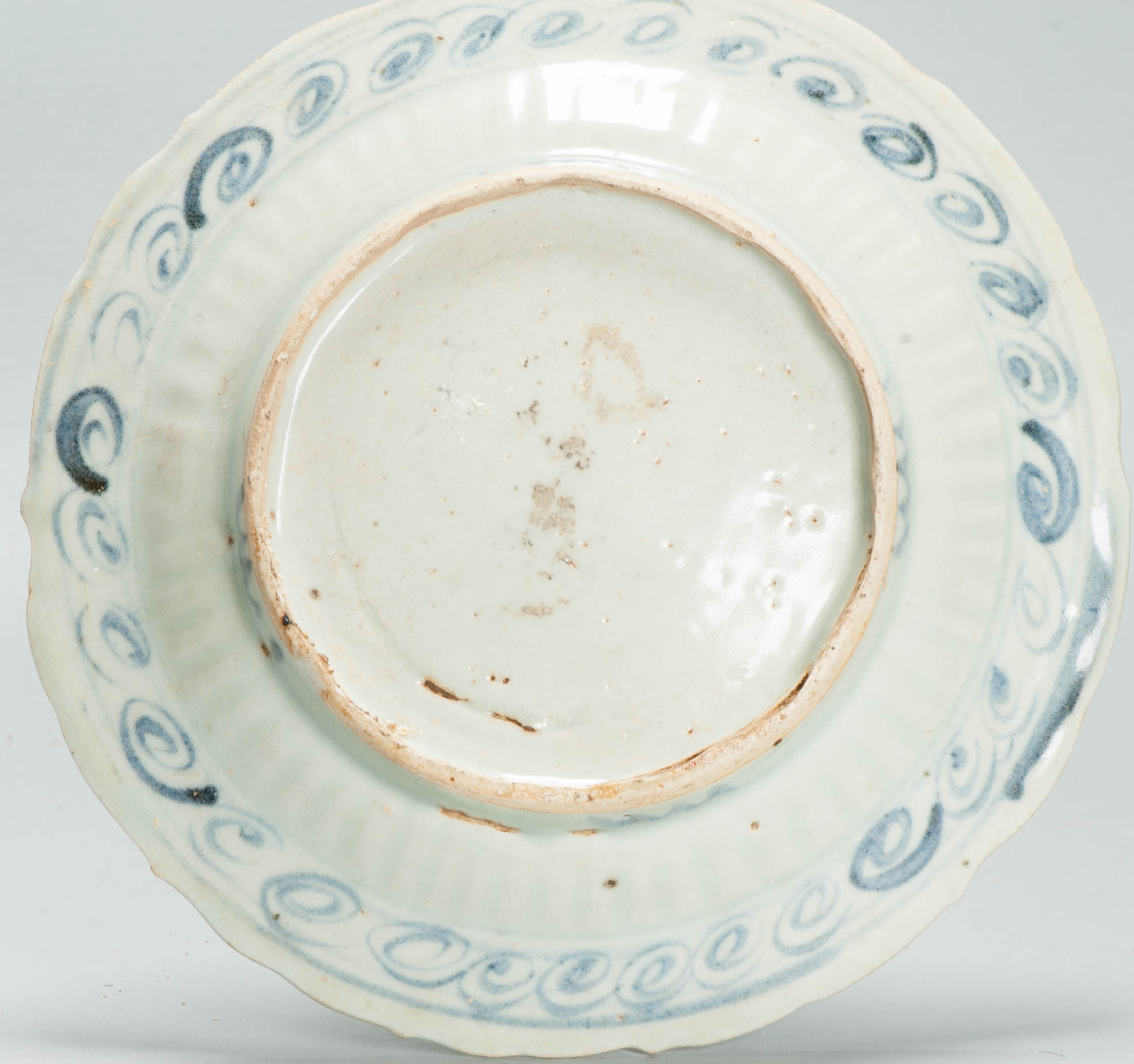 Antique Marked Ming Early Footed Plate 16th c Chinese Foo Lion Porcelain - Image 3