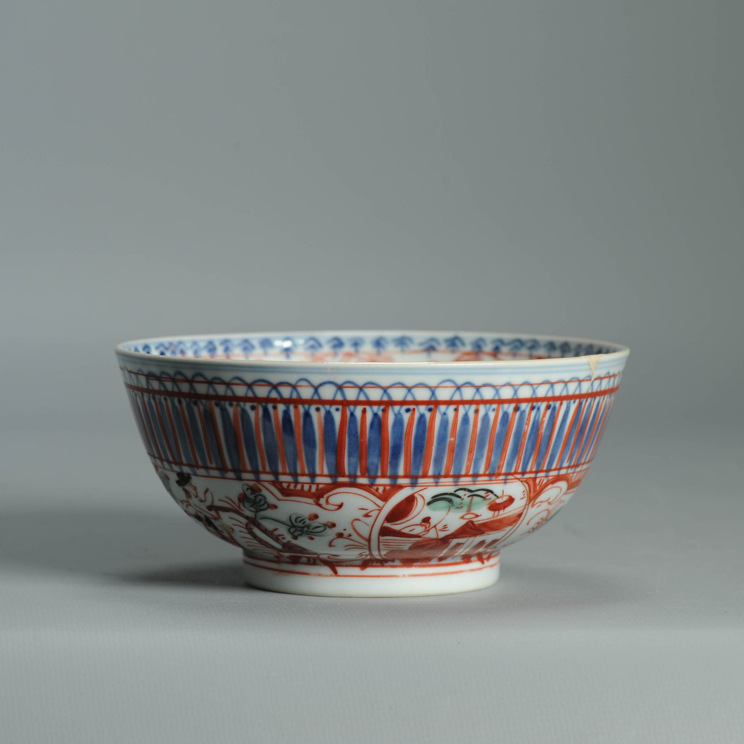 Antique 1720-30 Qing Chinese Porcelain Bowl European Amsterdam Bont Decoration