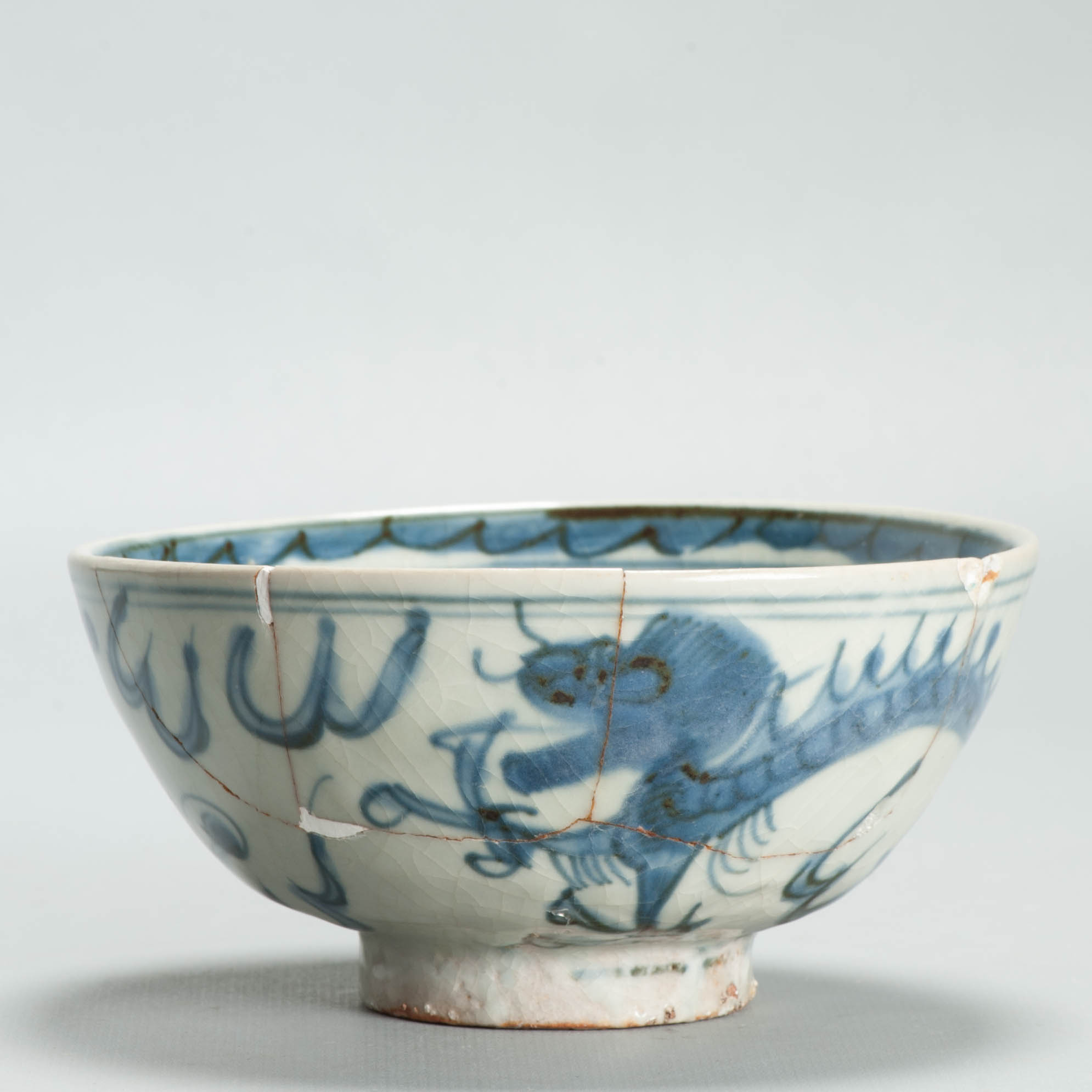 Antique Ming Chinese 16C Jiajing Period Dragon Blue White Bowl Flowers Marked - Image 3