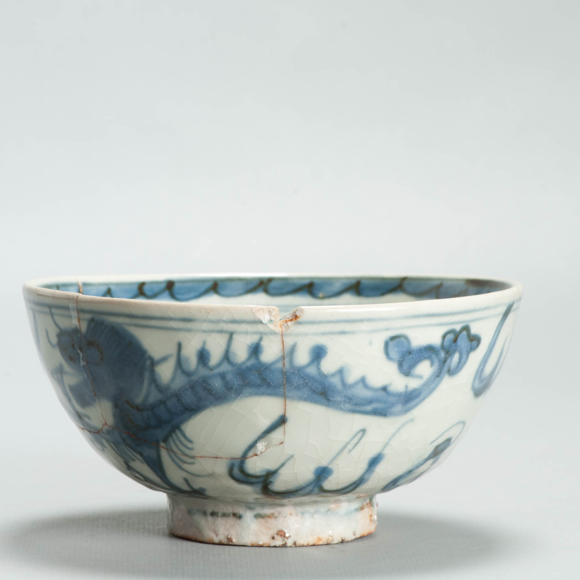 Antique Ming Chinese 16C Jiajing Period Dragon Blue White Bowl Flowers Marked - Image 13