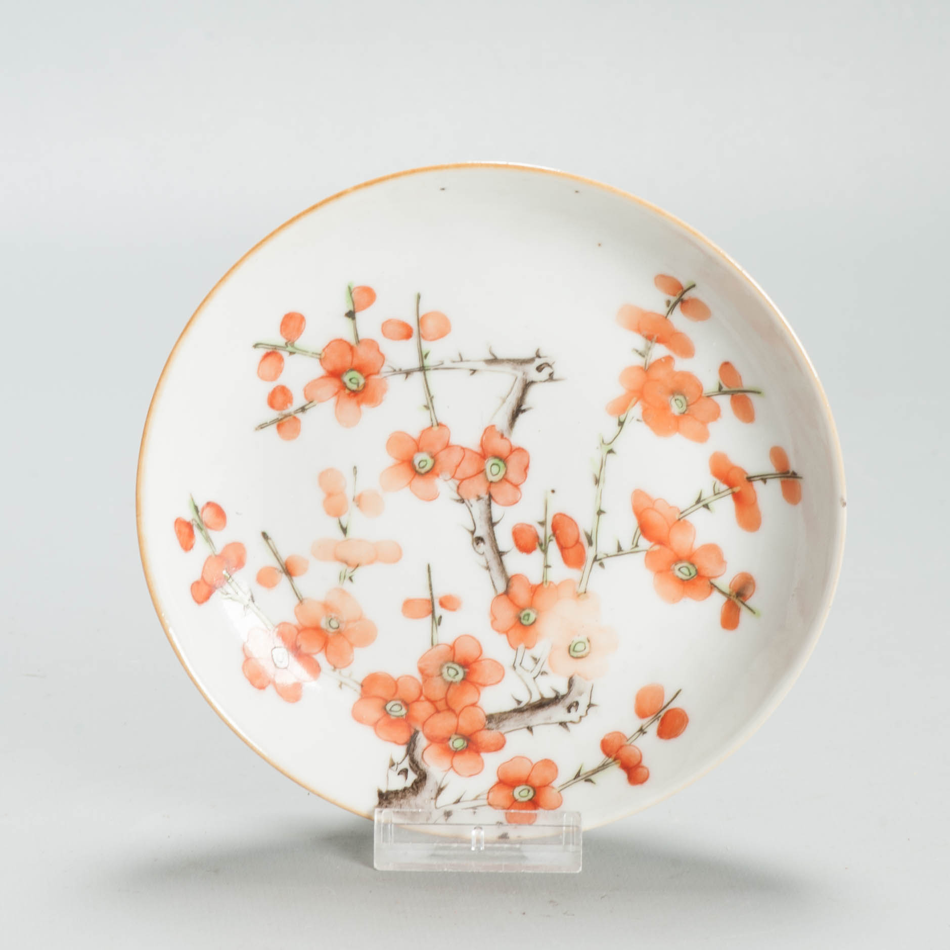 Perfect 13.5CM Antique Chinese Porcelain Qianlong Marked 19th C Prunus Dish - Image 3