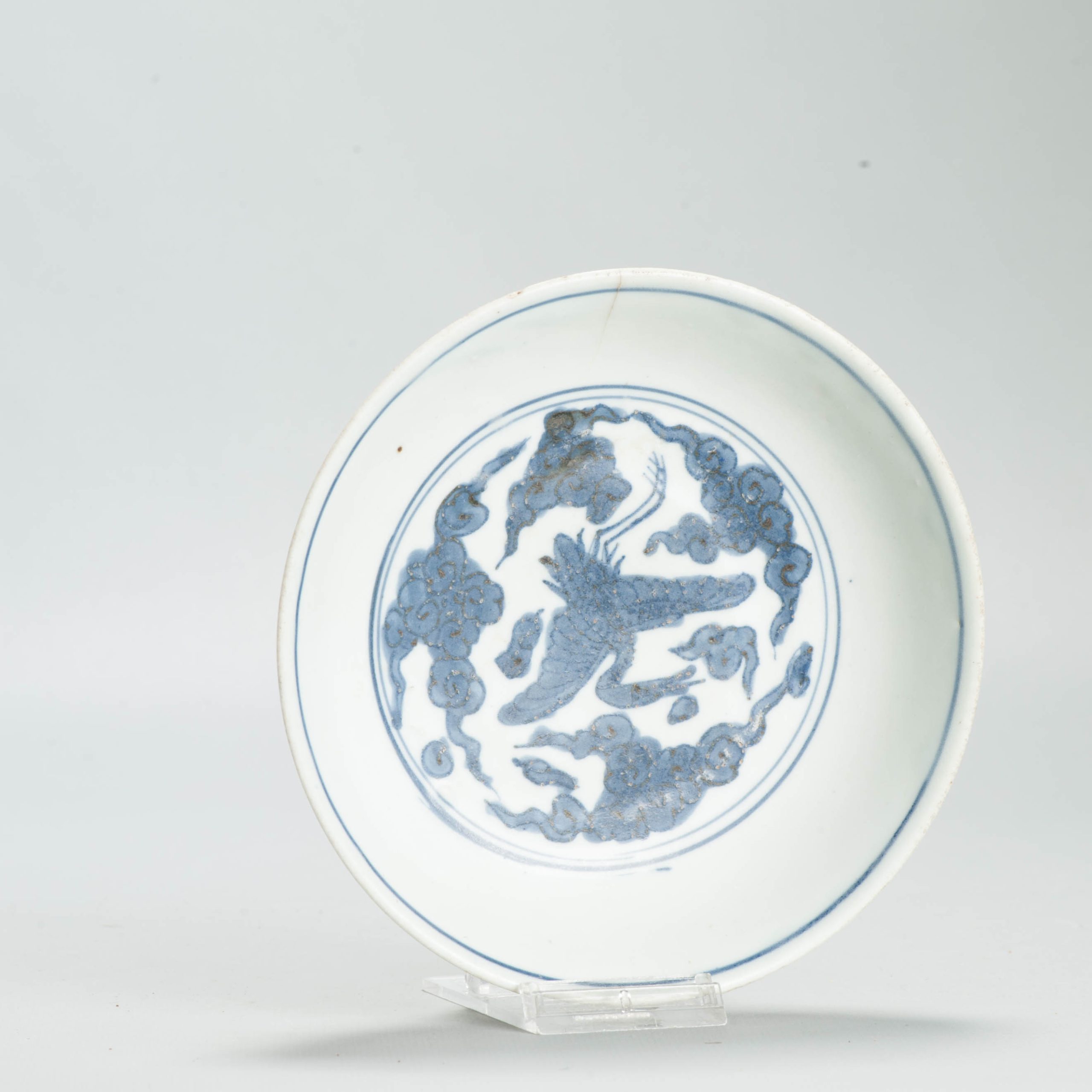 Rare Wanli Ming Chinese 16th C Crane Plate Blue White China Ming - Image 3