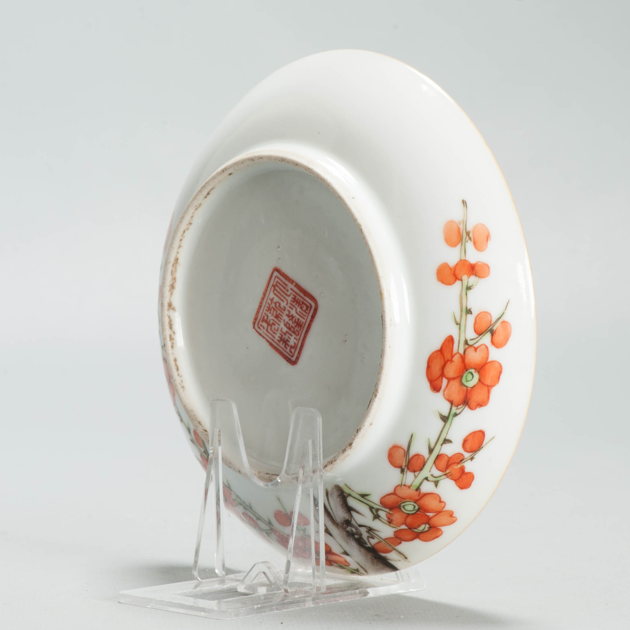 Perfect 13.5CM Antique Chinese Porcelain Qianlong Marked 19th C Prunus Dish - Image 14