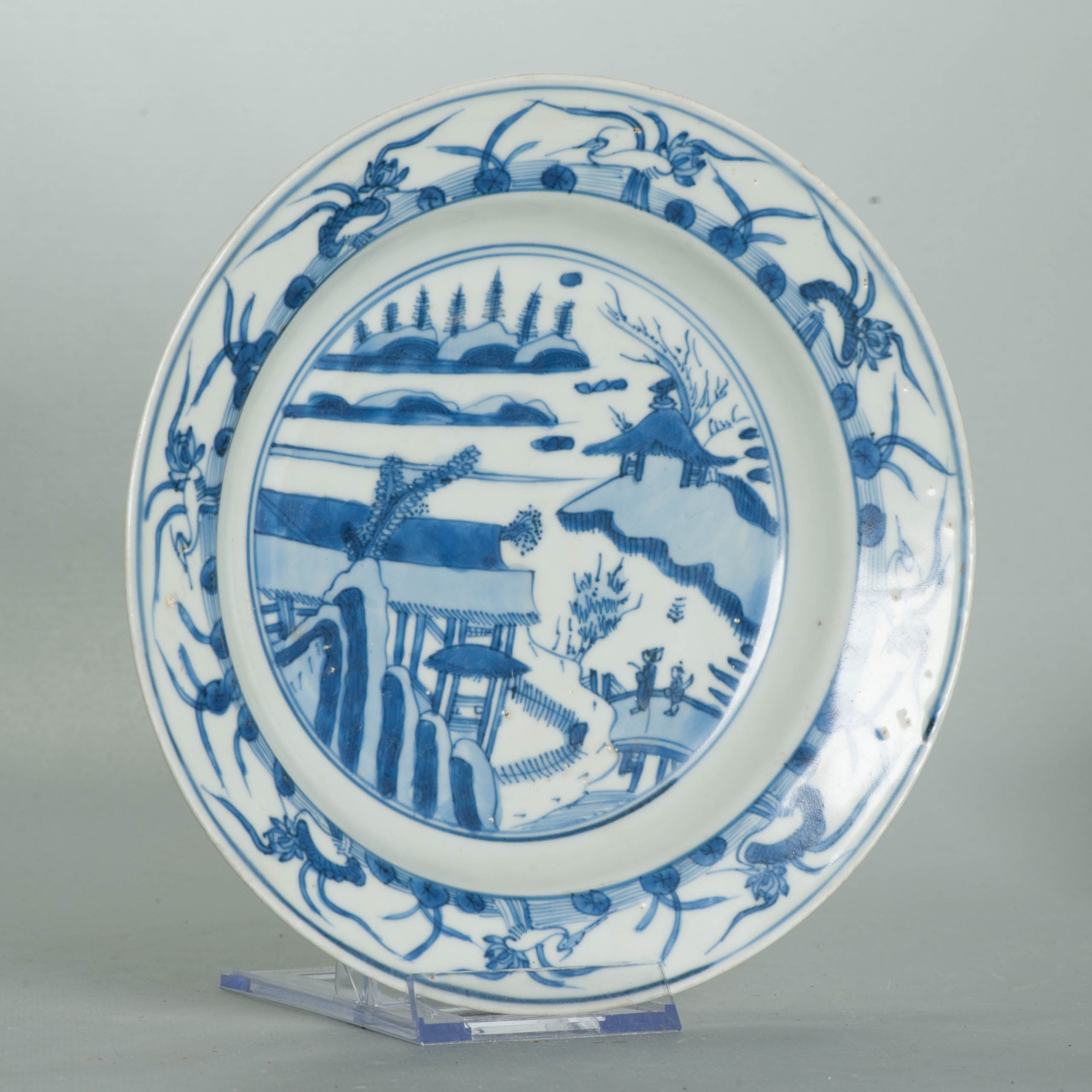 Antique Chinese Porcelain 16th century Wanli - Jiajing Period plate with landscape Ming - Image 18