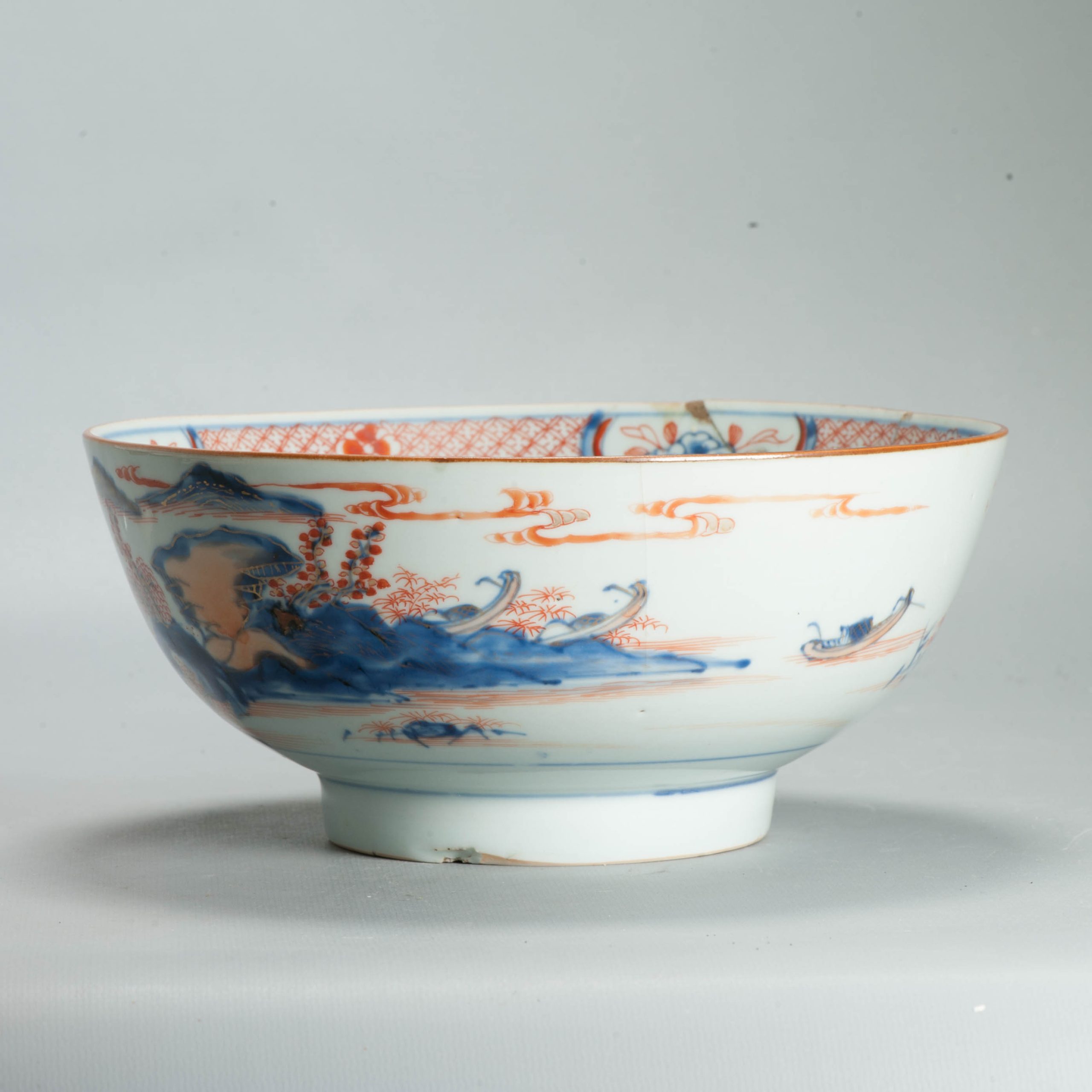 Antique 1700-20 Kangxi Qing Chinese Porcelain Bowl Landscape Imari - Image 6
