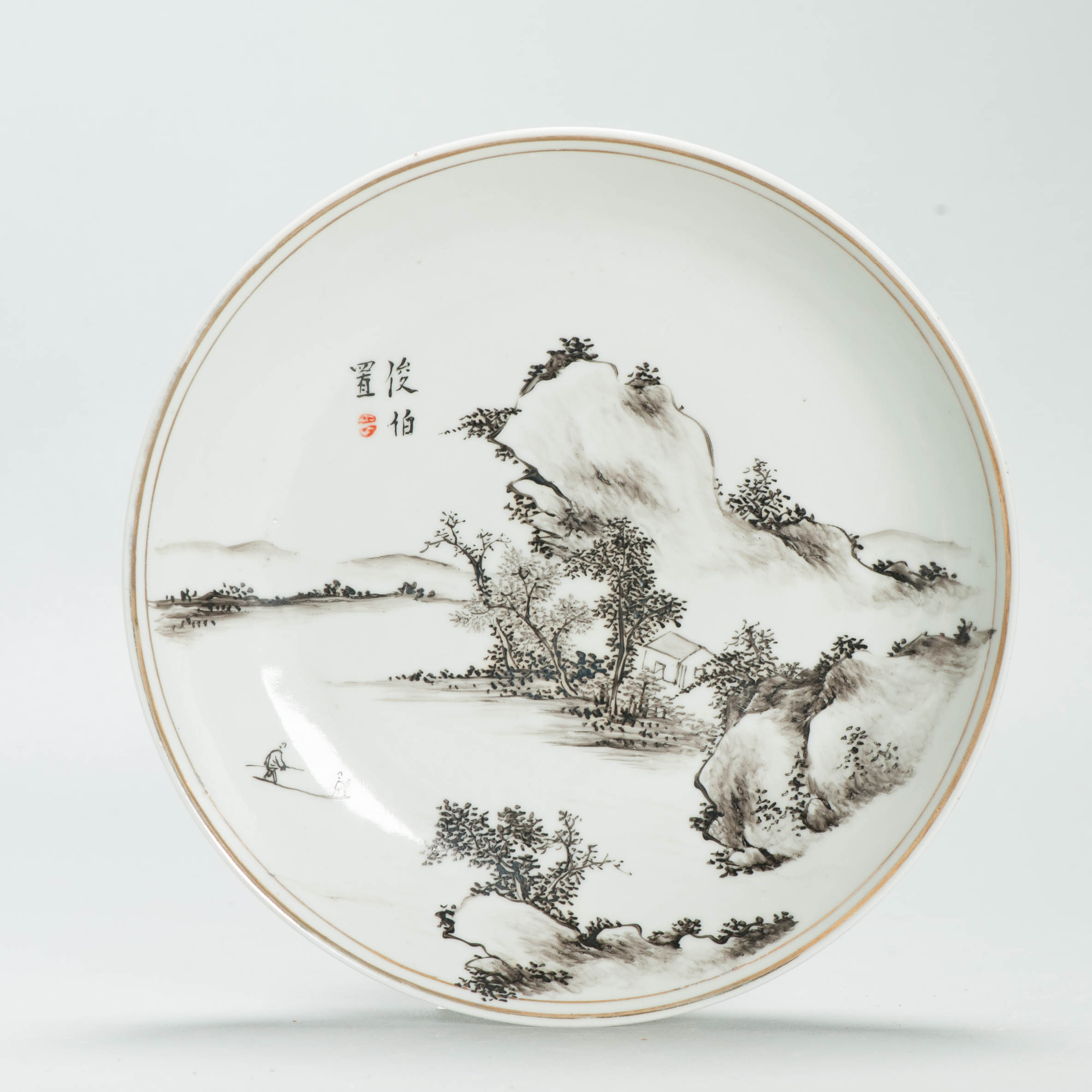 Antique Ca 1900-1930 Republic period Chinese Porcelain plate Qianjiang Cheng Ji Ru