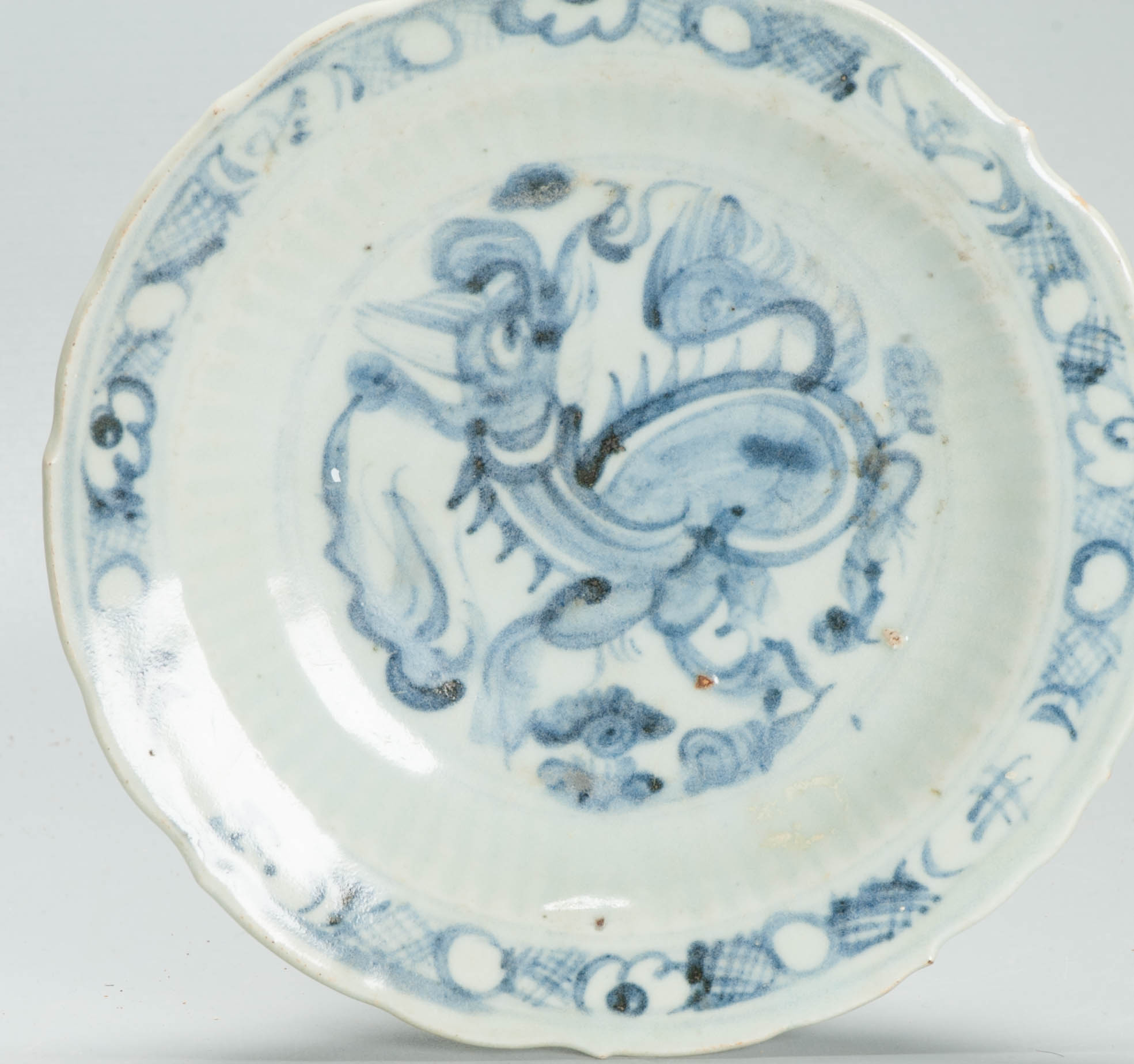 Antique Marked Ming Early Footed Plate 16th c Chinese Foo Lion Porcelain - Image 6