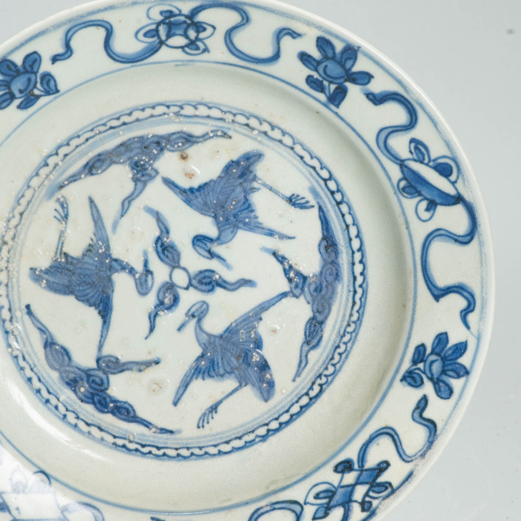 Antique Chinese Porcelain Ming 1540-1580 Jiajing Wanli Landscape Plate Cranes - Image 6
