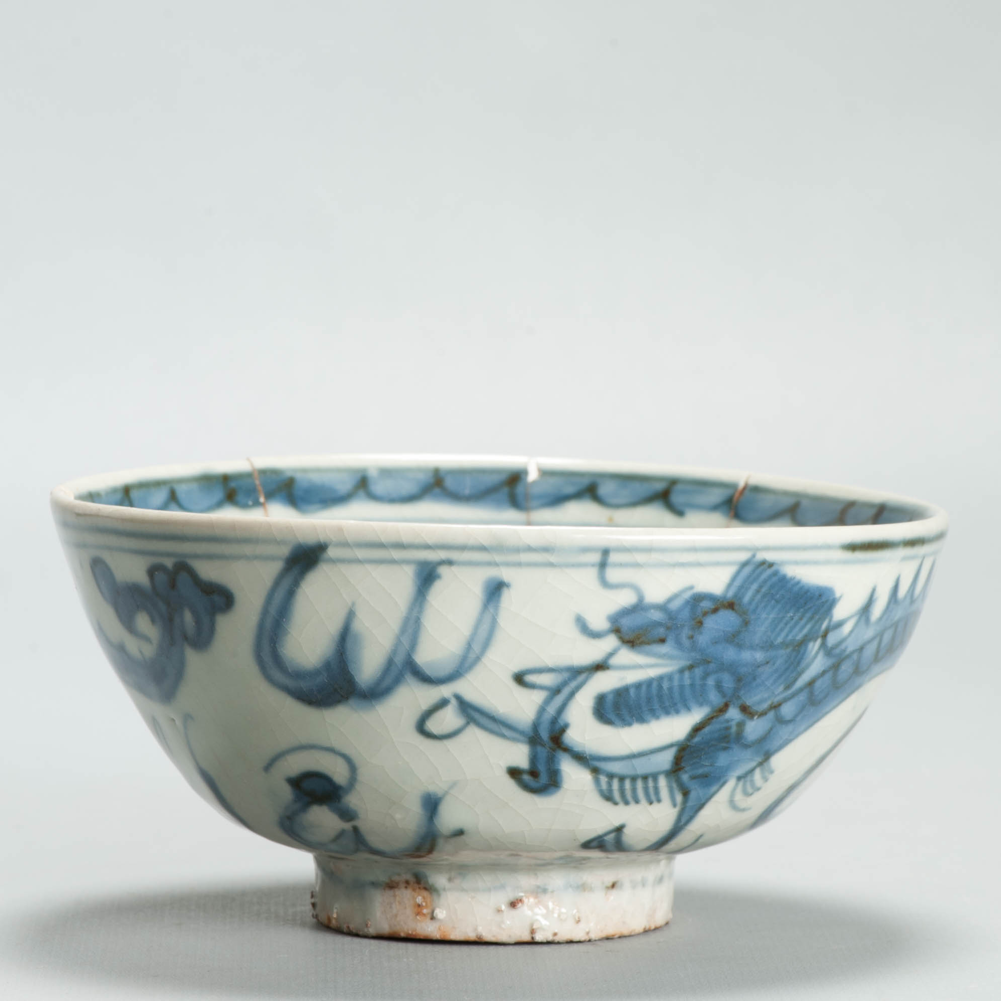 Antique Ming Chinese 16C Jiajing Period Dragon Blue White Bowl Flowers Marked - Image 10
