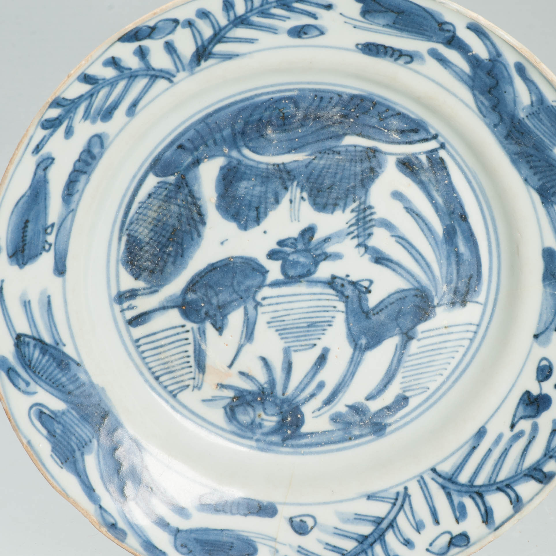 Antique Ming Chinese Wanli Period Blue White Dish Deer in a landscape - 图片 7