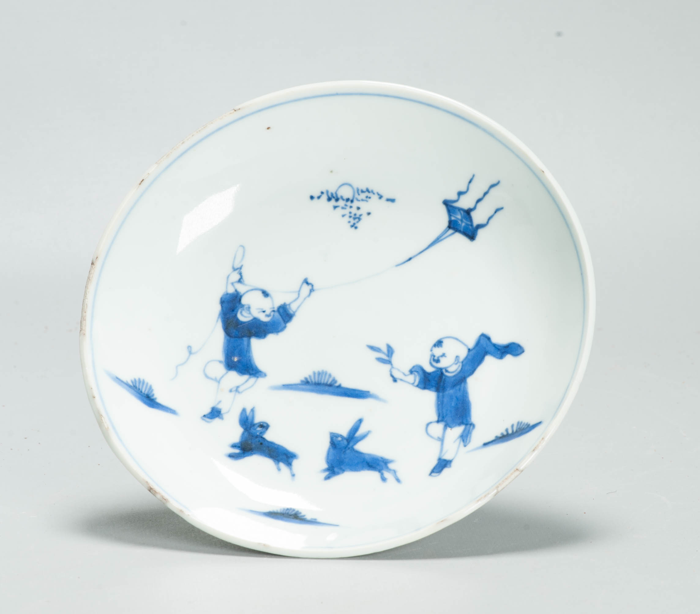 Antique Late Ming or Transitional 17th c Chinese Porcelain Boy and Rabbit China Dish - Image 8