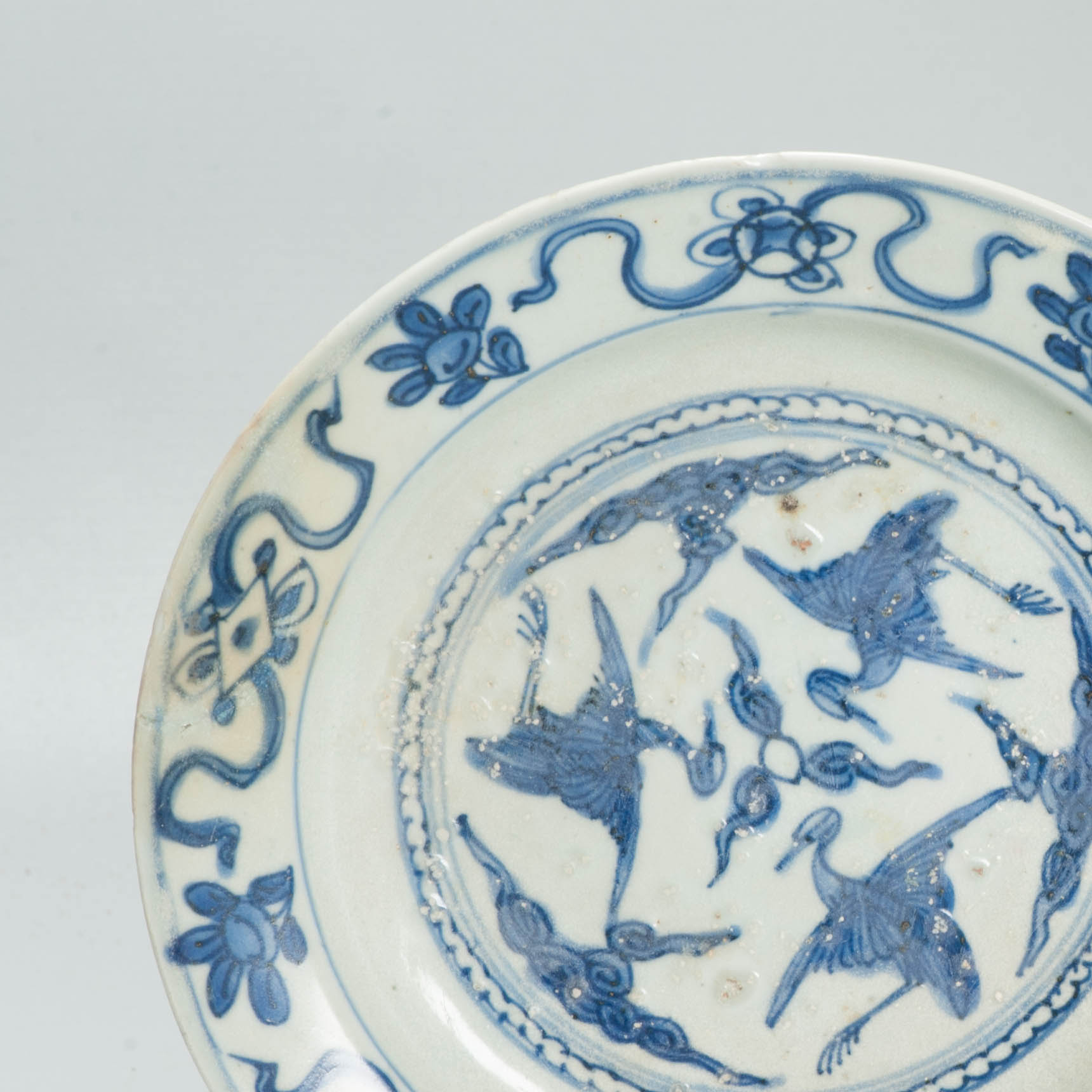 Antique Chinese Porcelain Ming 1540-1580 Jiajing Wanli Landscape Plate Cranes - Image 7