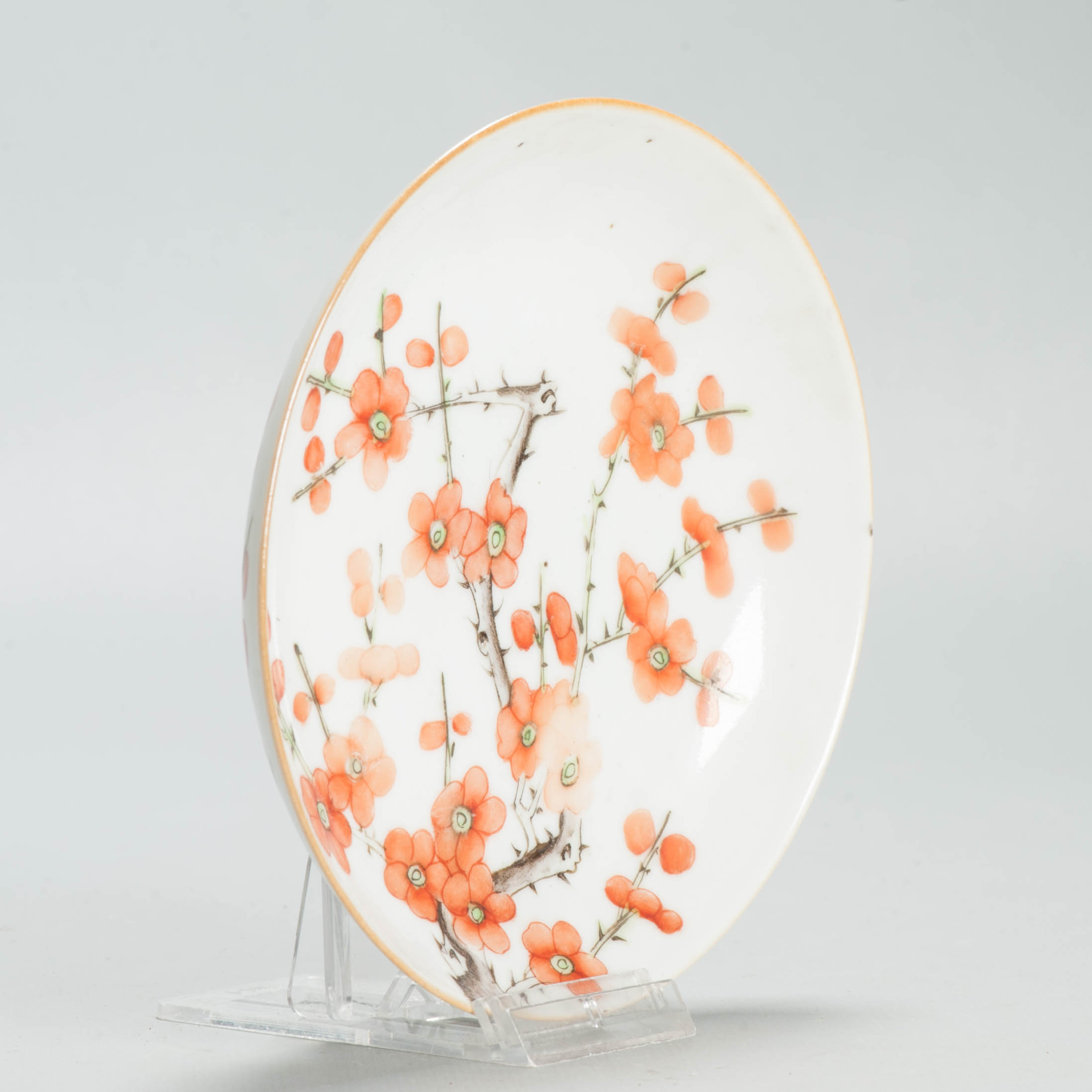 Perfect 13.5CM Antique Chinese Porcelain Qianlong Marked 19th C Prunus Dish - Image 11