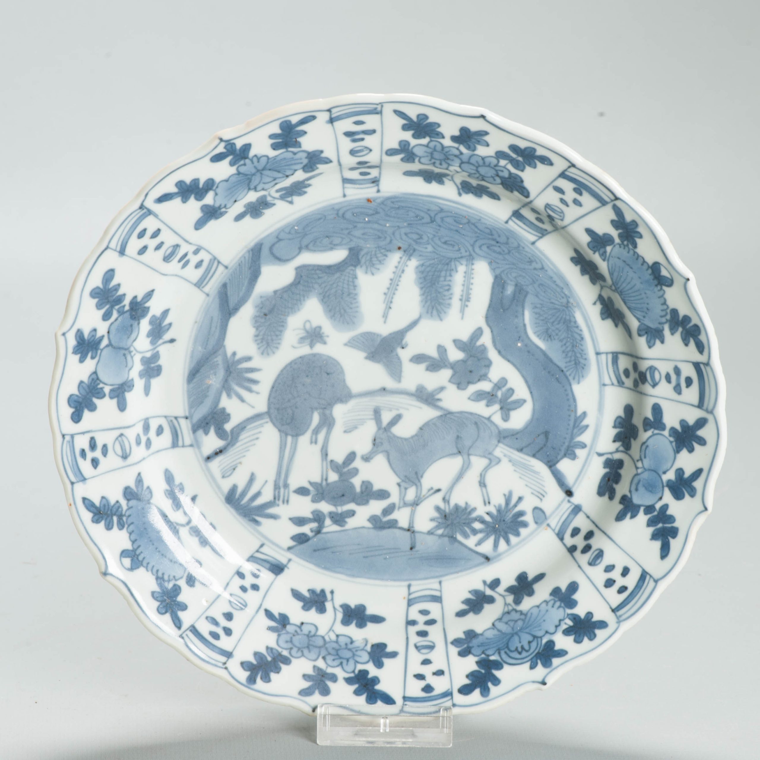 Antique Chinese Porcelain Ca 1600 Wanli Period plate Landscape Deer Ducks - Image 3