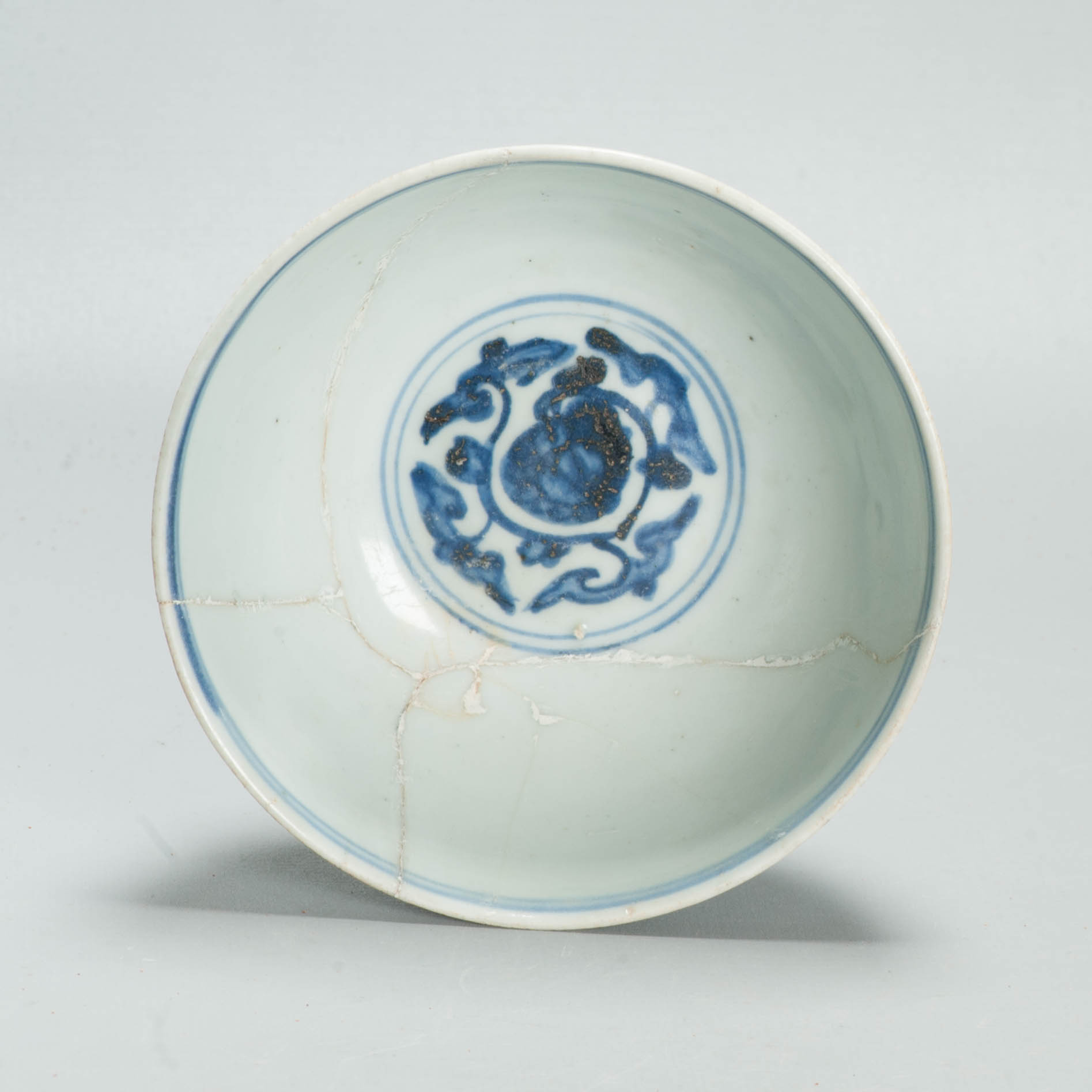 Antique Ming Chinese 16C Jiajing Period Blue White Bowl Flowers Phoenix Marked
