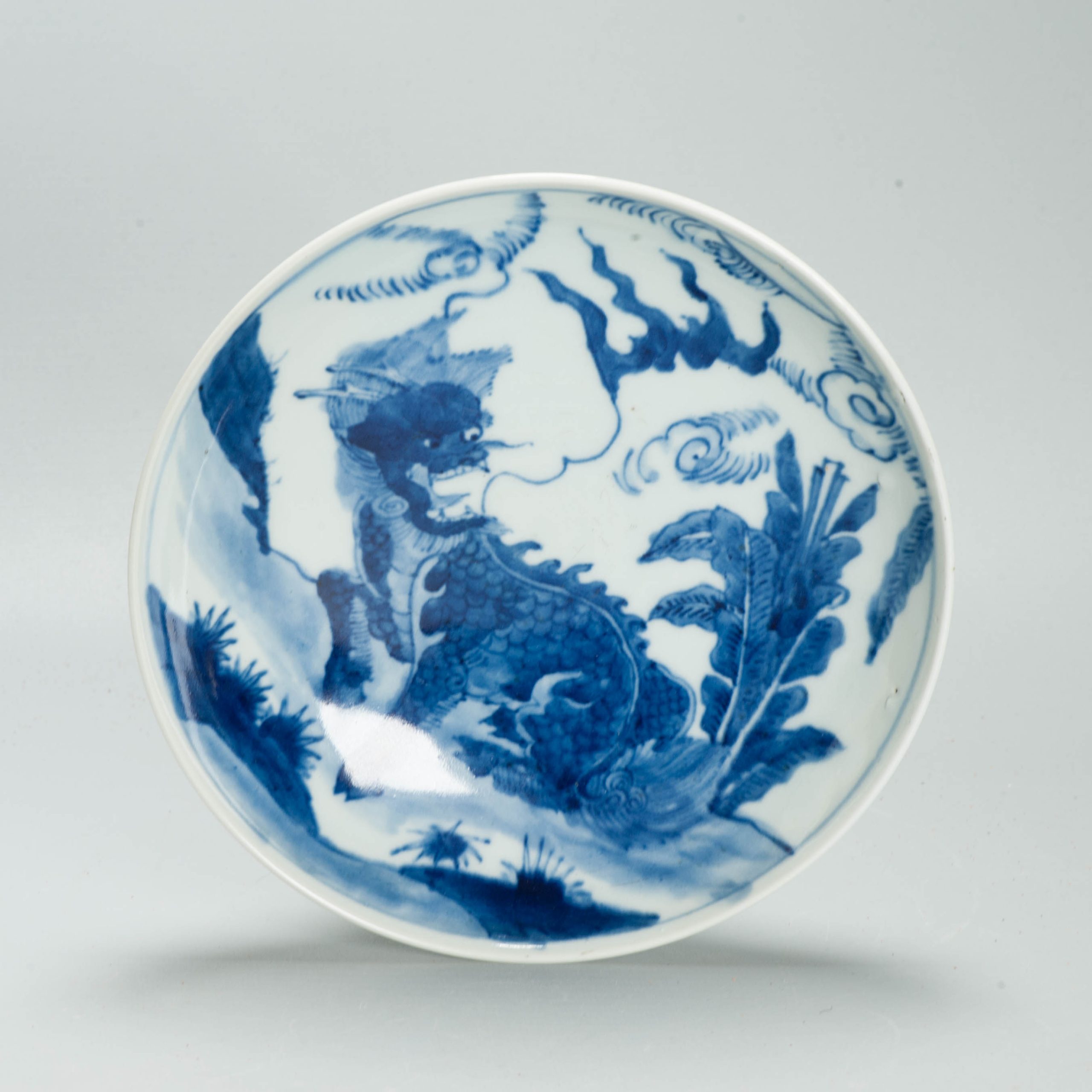 Antique 17th/18th C Chinese Porcelain Bowl / Dish Qilin Cobalt Landscape