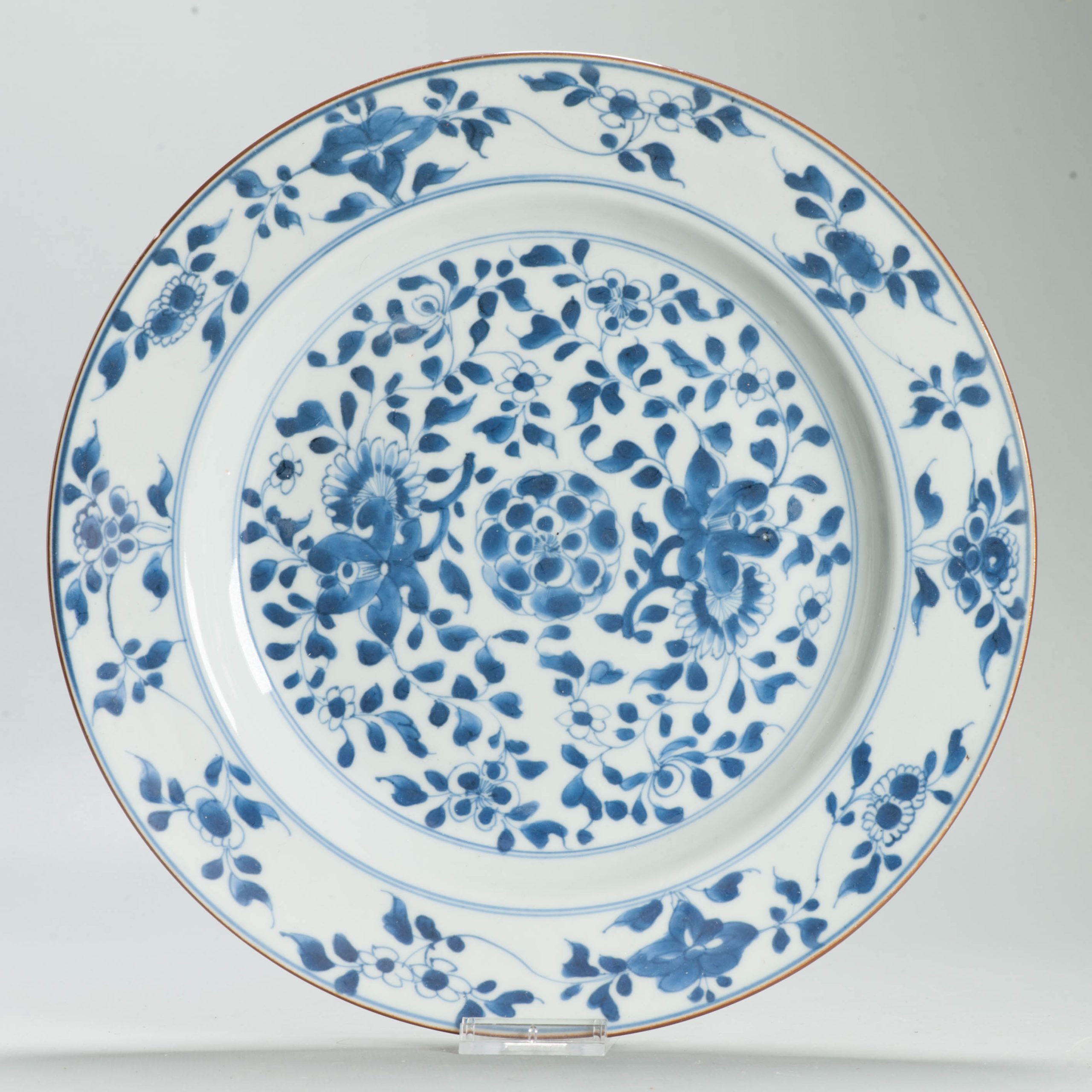 Antique Chinese Porcelain Kangxi Period Plate Dish Flowers Buddhist Symbols