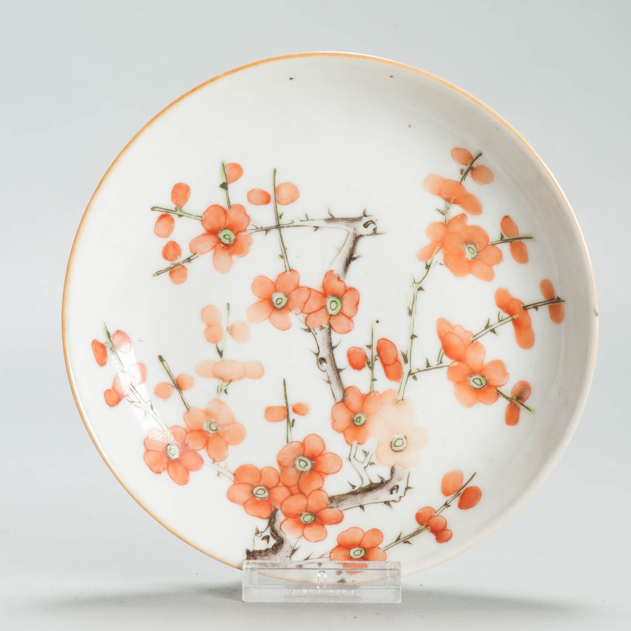 Perfect 13.5CM Antique Chinese Porcelain Qianlong Marked 19th C Prunus Dish