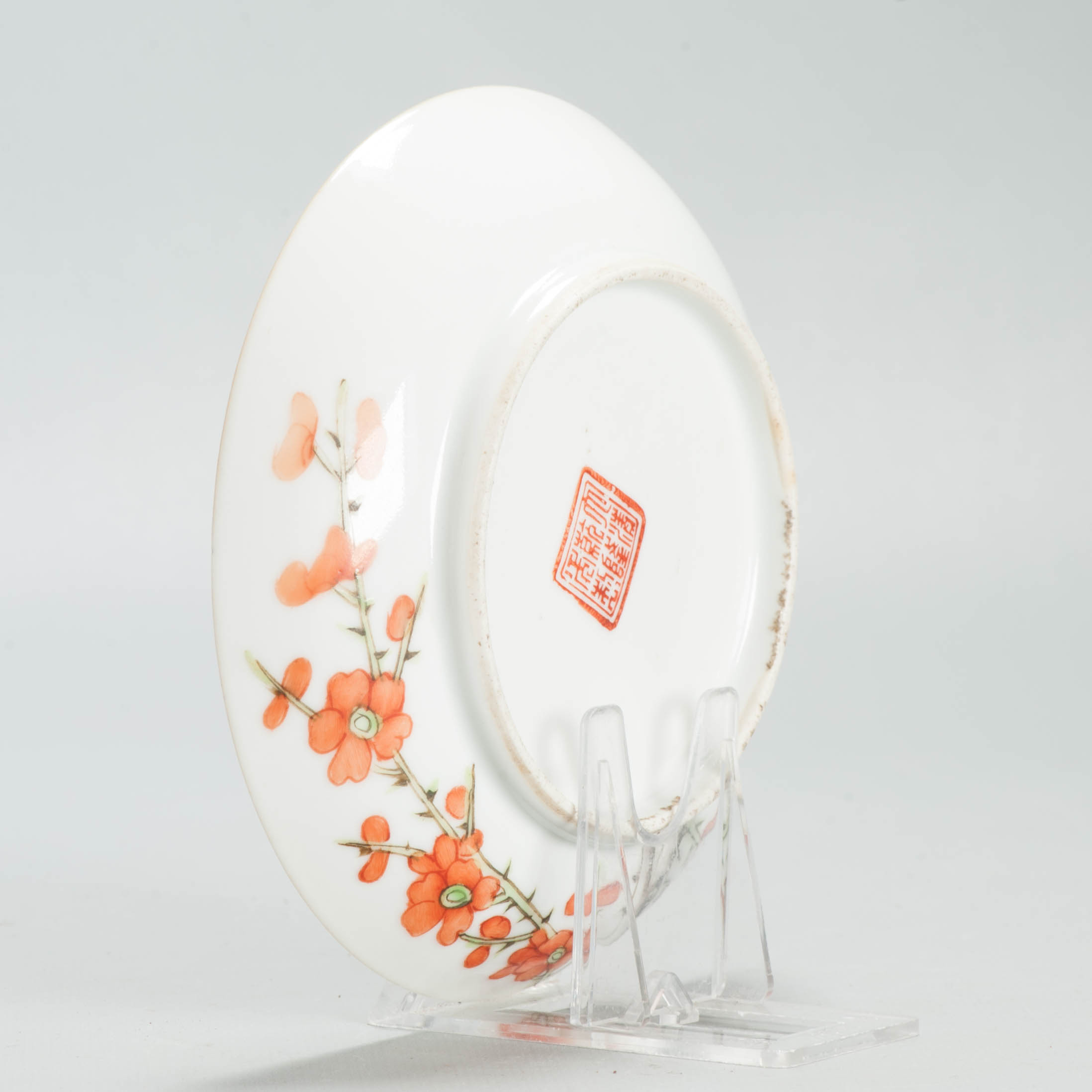 Perfect 13.5CM Antique Chinese Porcelain Qianlong Marked 19th C Prunus Dish - Image 6
