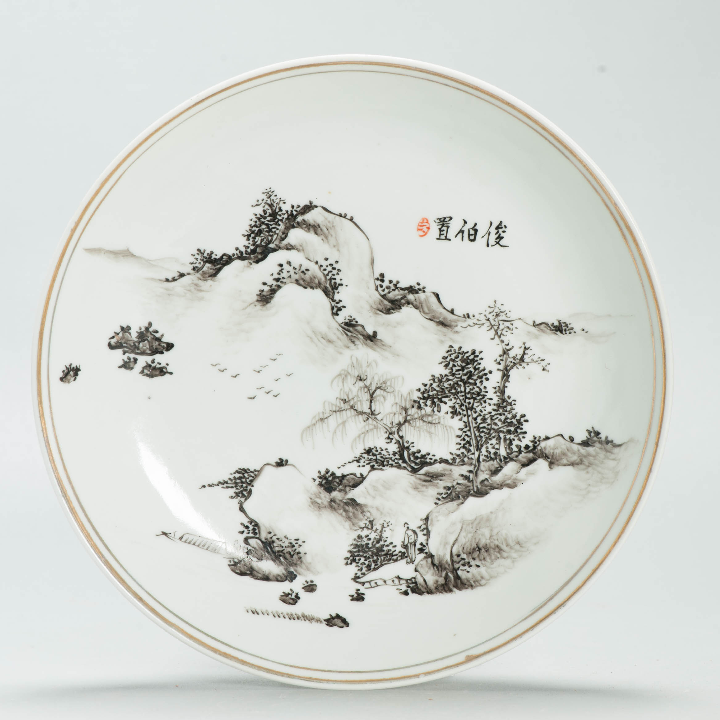 Antique Ca 1900-1930 Republic period Chinese Porcelain plate Qianjiang Cheng Ji Ru