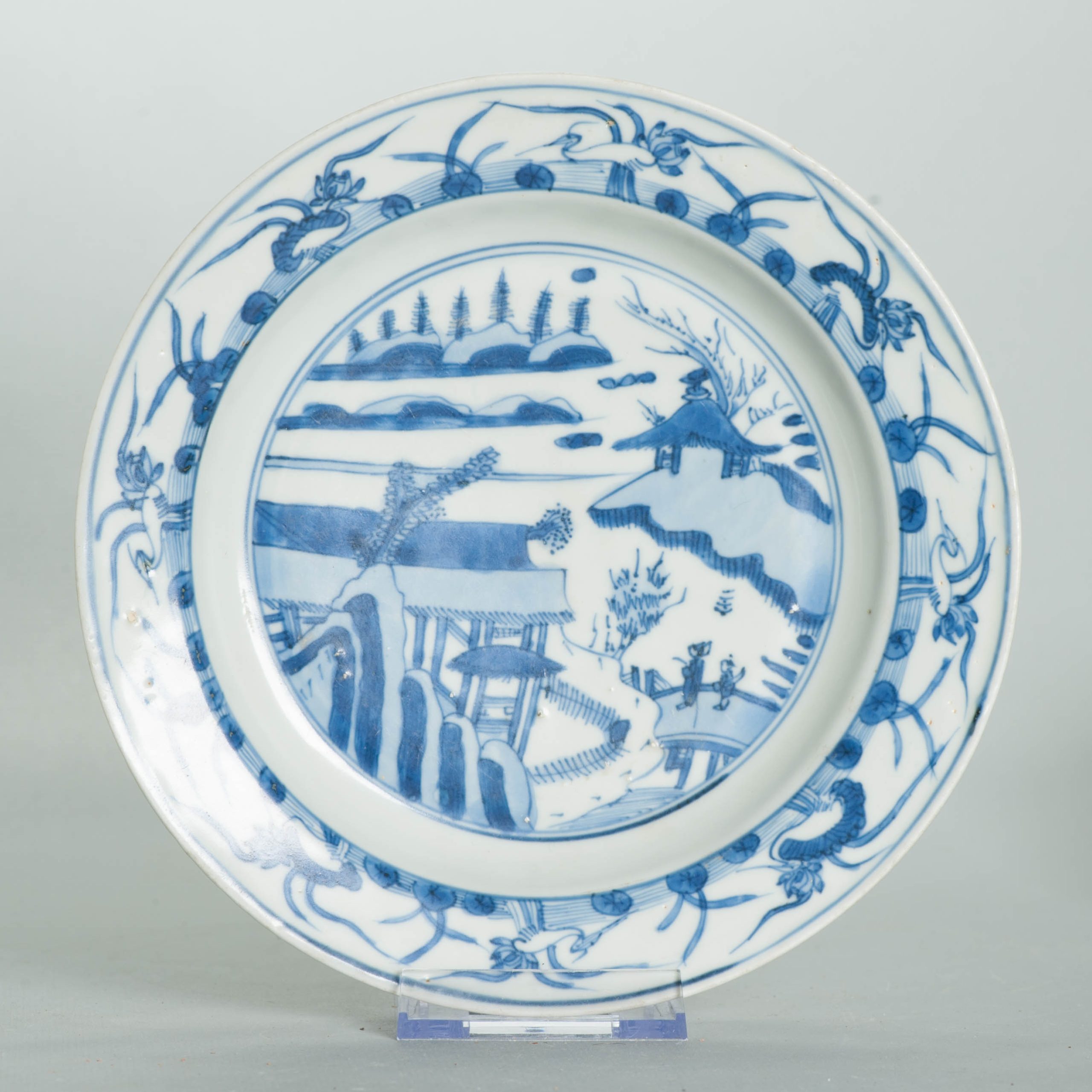 Antique Chinese Porcelain 16th century Wanli - Jiajing Period plate with landscape Ming - Image 3
