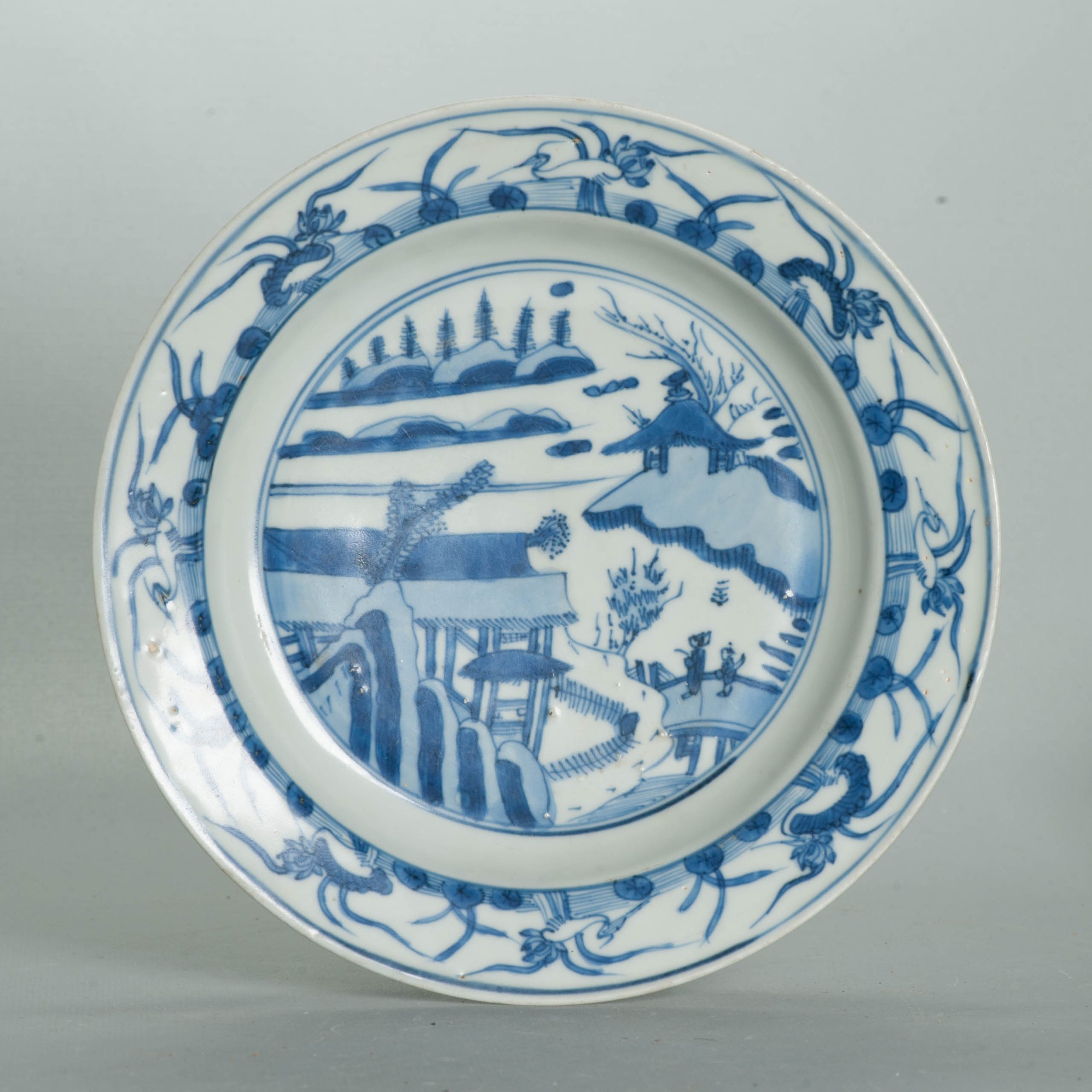 Antique Chinese Porcelain 16th century Wanli - Jiajing Period plate with landscape Ming - Image 13