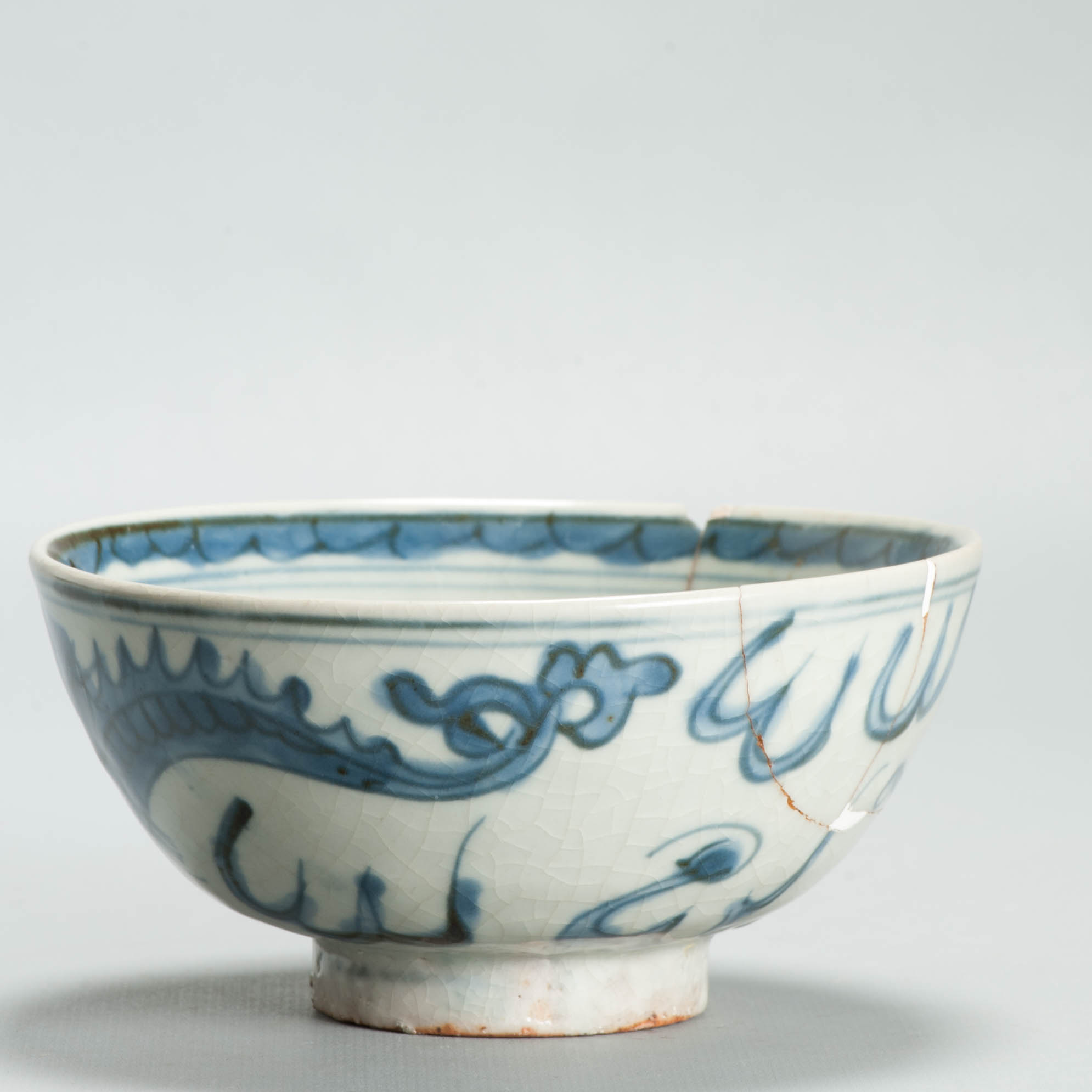 Antique Ming Chinese 16C Jiajing Period Dragon Blue White Bowl Flowers Marked - Image 15