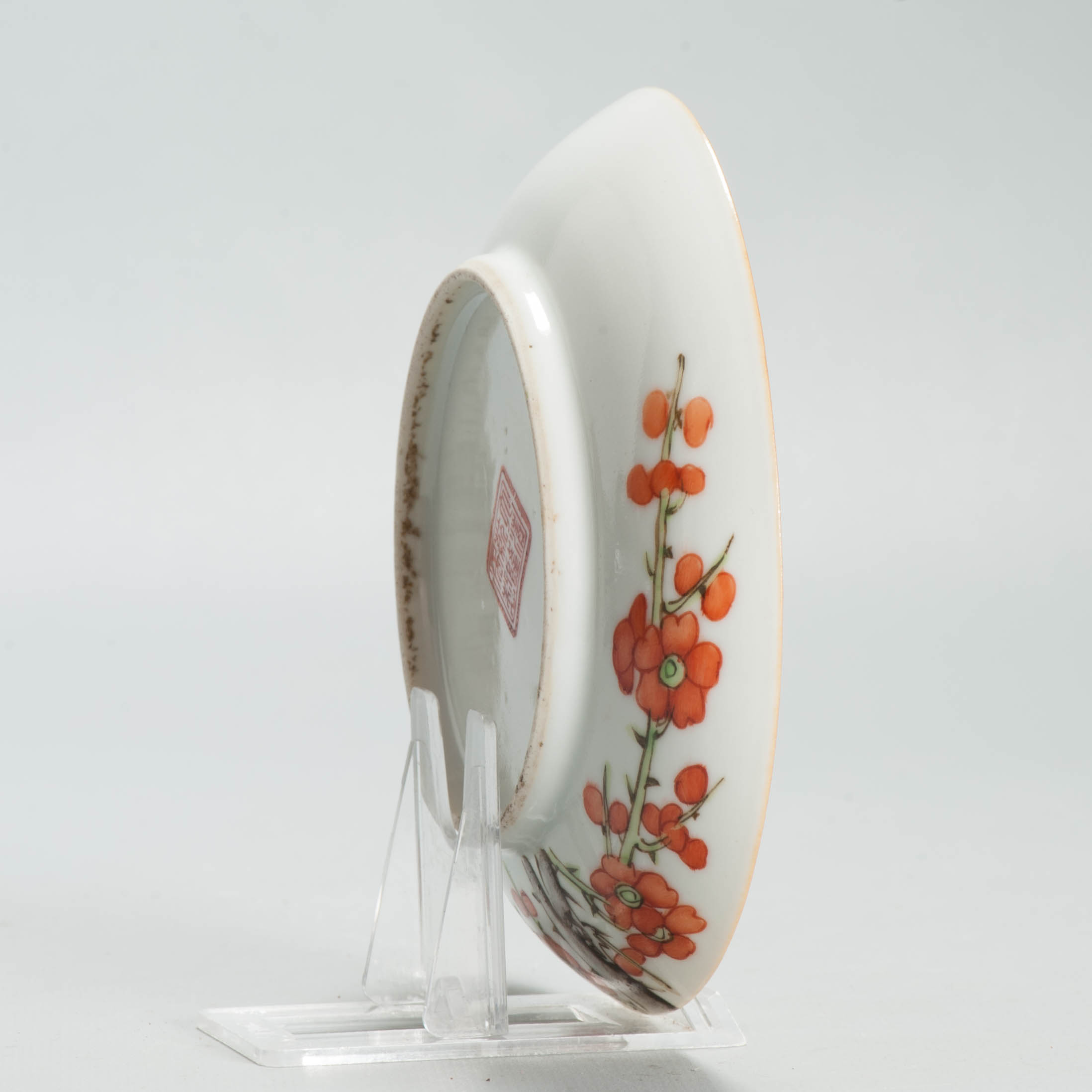 Perfect 13.5CM Antique Chinese Porcelain Qianlong Marked 19th C Prunus Dish - Image 13