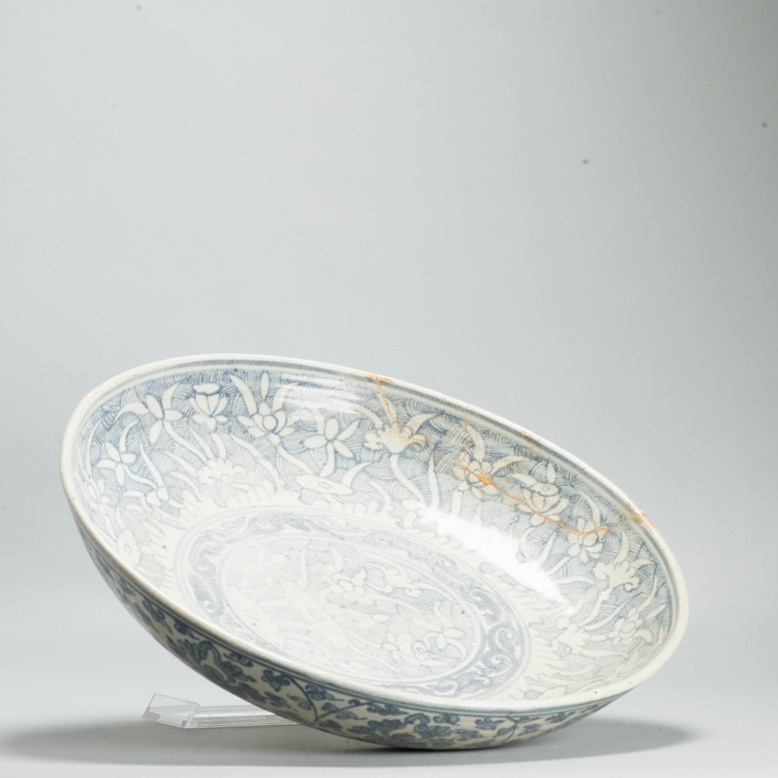 Antique Ming Chinese 15th C Hongzhi/ Zhengde Period Blue White Reverse Decorated Plate - Image 15