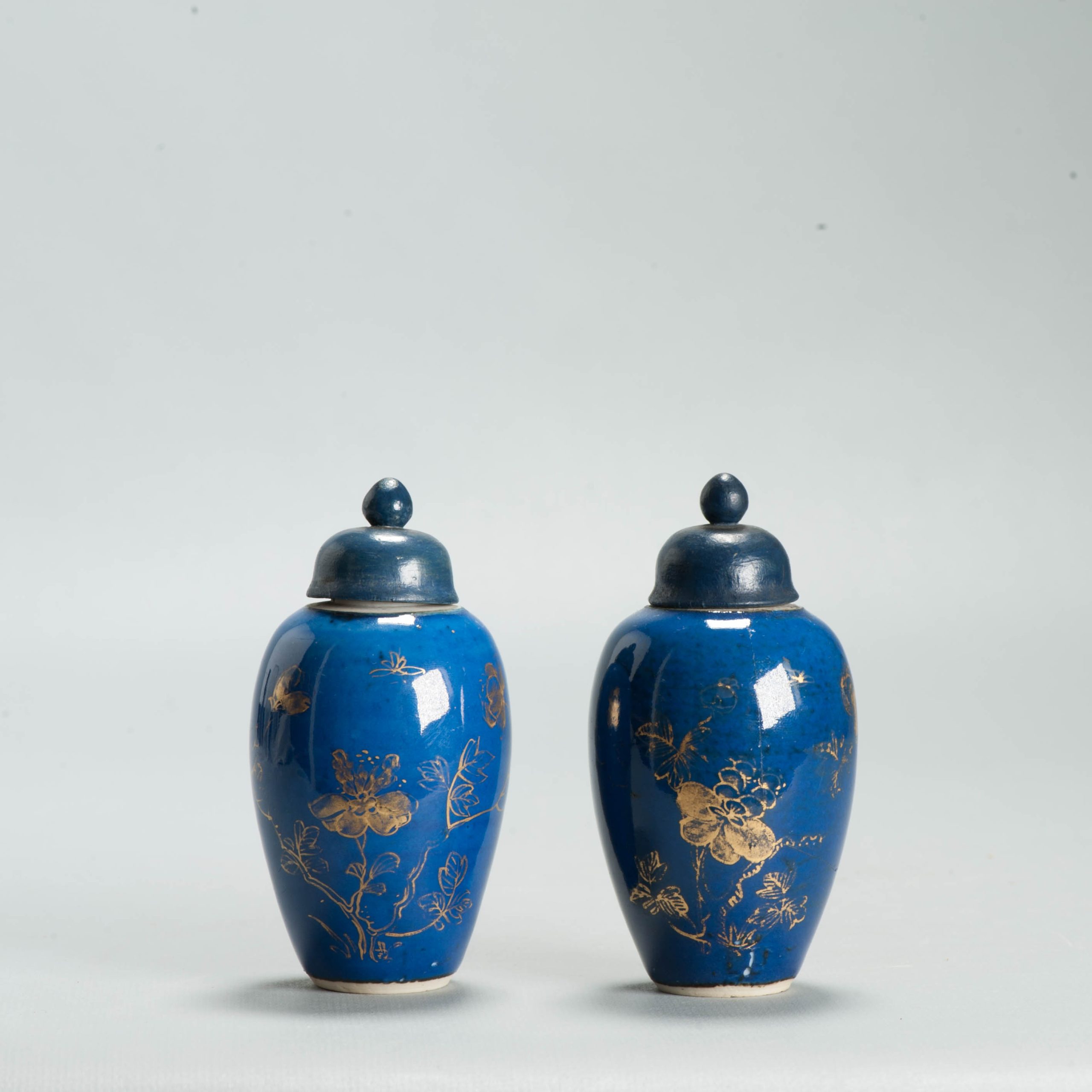 A lovely pair of Kangxi miniature dollhouse Powder Blue super glaze
