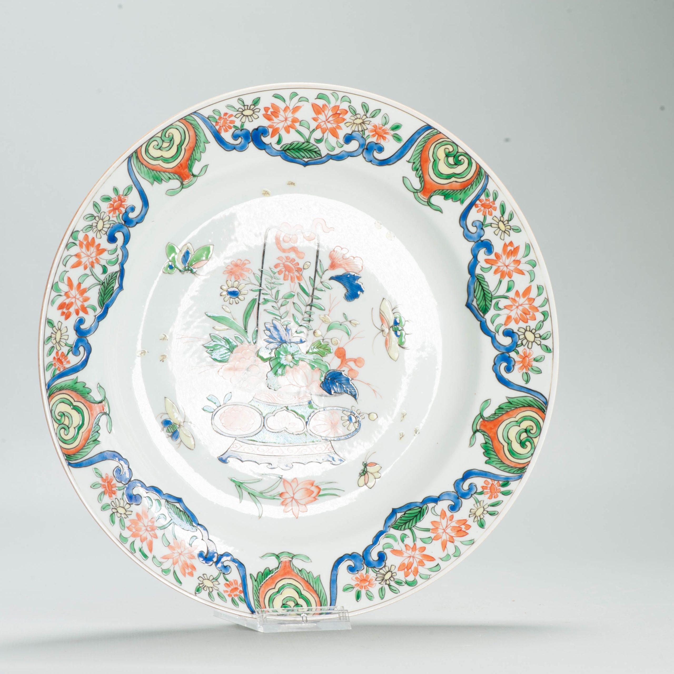 Antique 19C French Edme Samson Porcelain Famille Verte dish Flower Basket