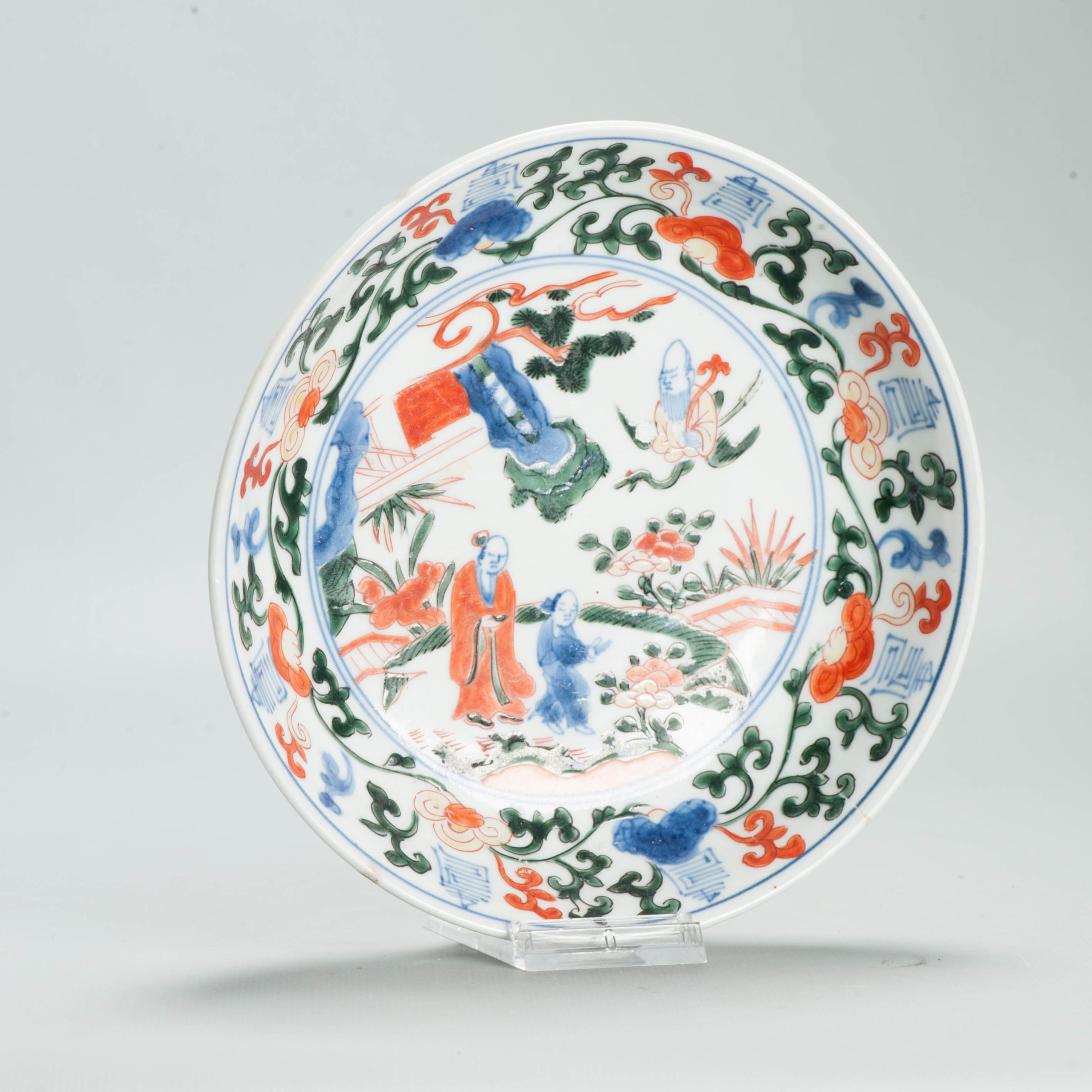 Rare Antique 17th C Wucai / Ko Akae dish Chenghua Marked Japan Porcelain