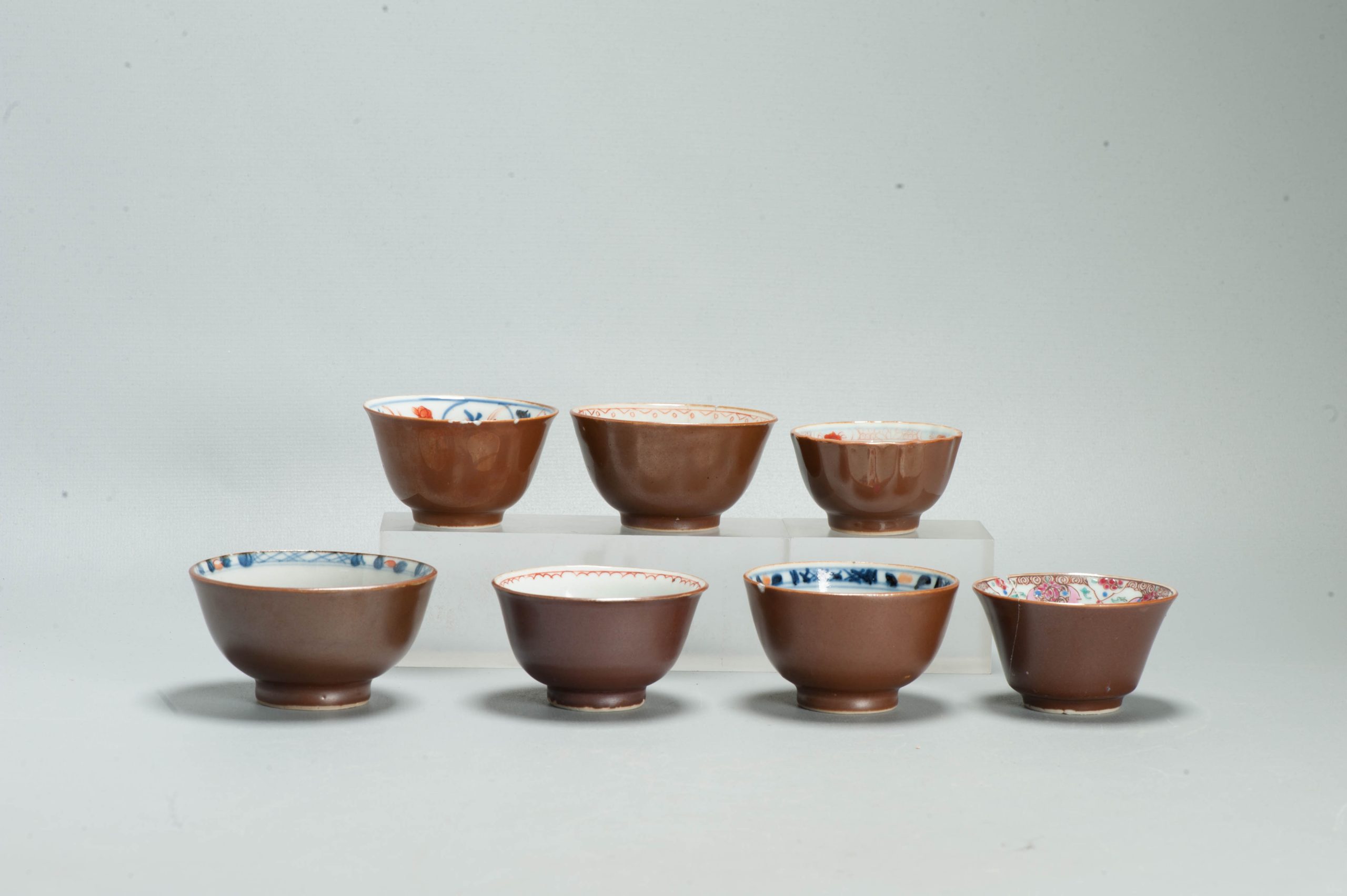 Collecters Lot of 7 Antique Chinese Porcelain Tea Bowls Batavian Flowers Bird - Image 3
