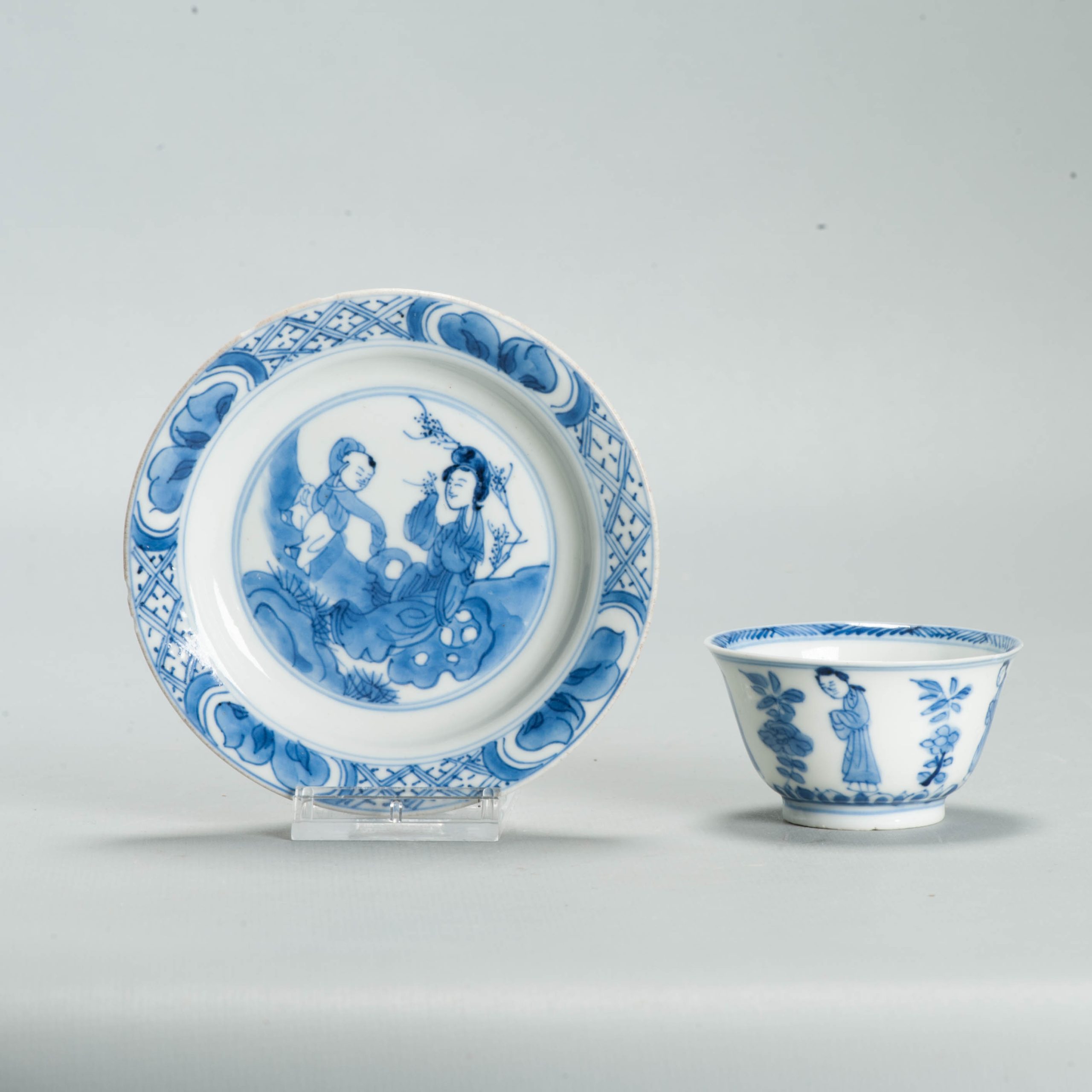 Antique Ca 1700 Chinese Porcelain Tea Set Kangxi Blue White Figural Liza - Image 7