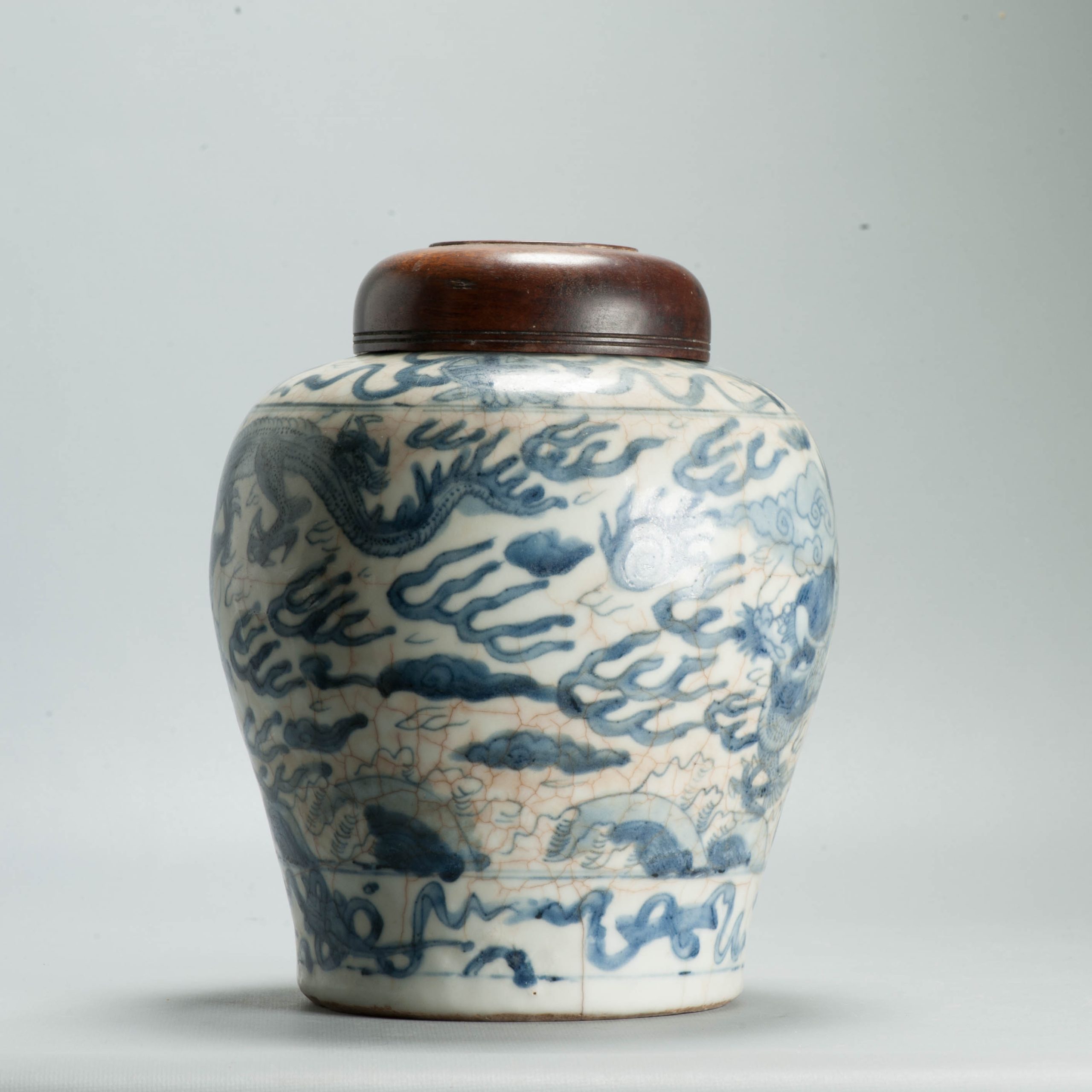 Antique Ming Wanli Chinese Swatow Zhangzhou Porcelain Jar Dragons Foo Lions - Image 6
