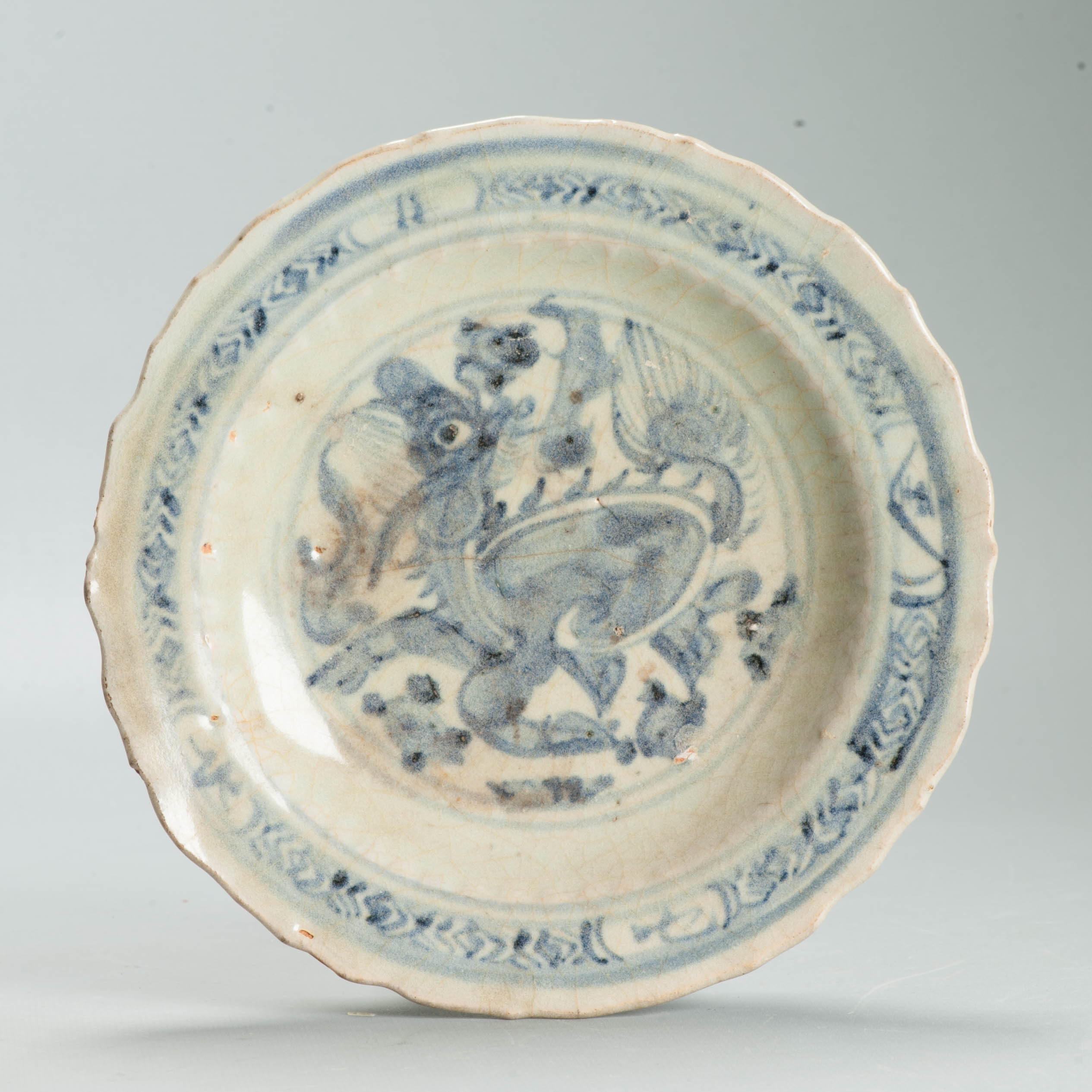 Antique Ming period Early Footed Plate First half 16th c Chinese Qilin Porcelain - Image 5