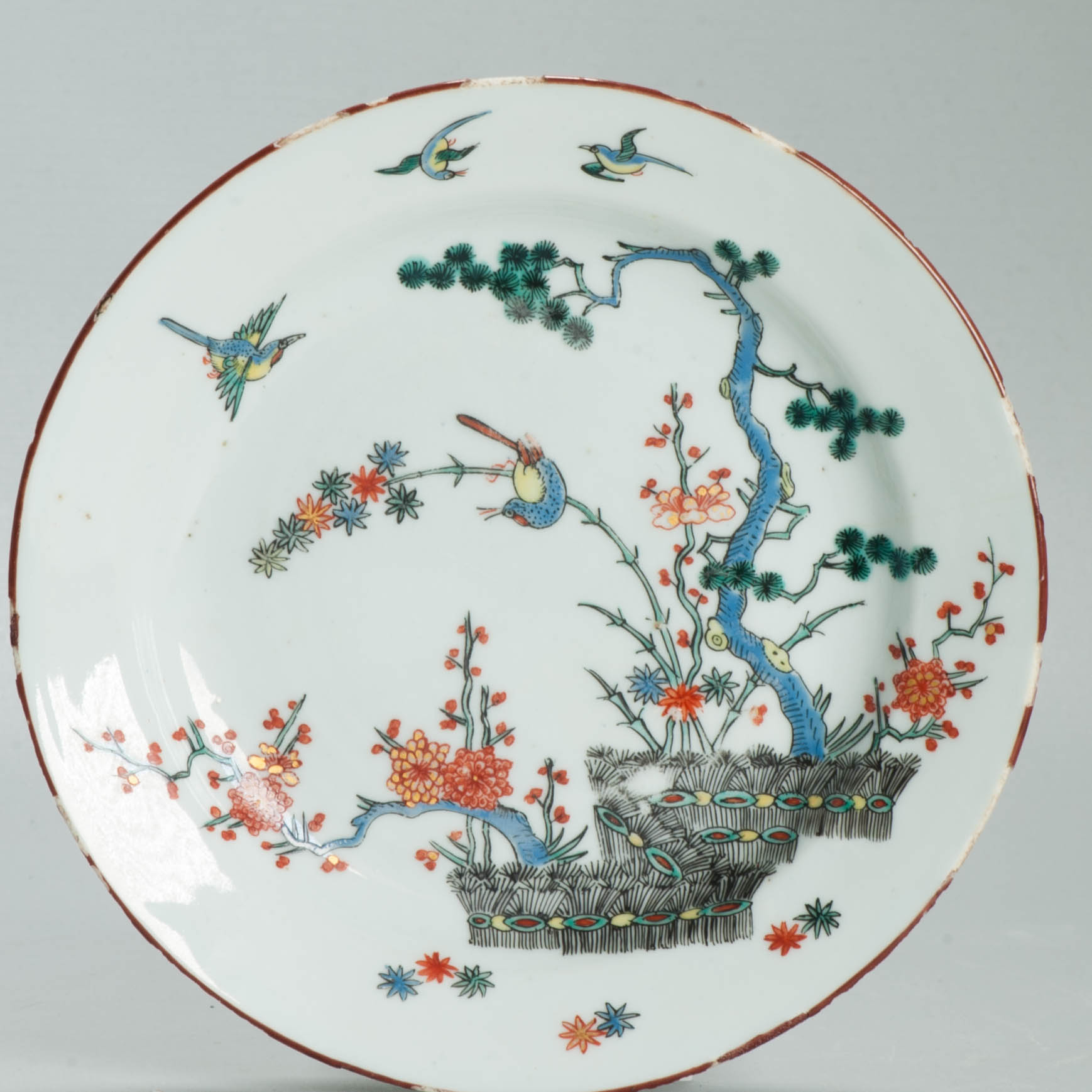 Antique 18C Chinese Porcelain Kakiemon Dish Amsterdam Bont Qing Birds - Image 3