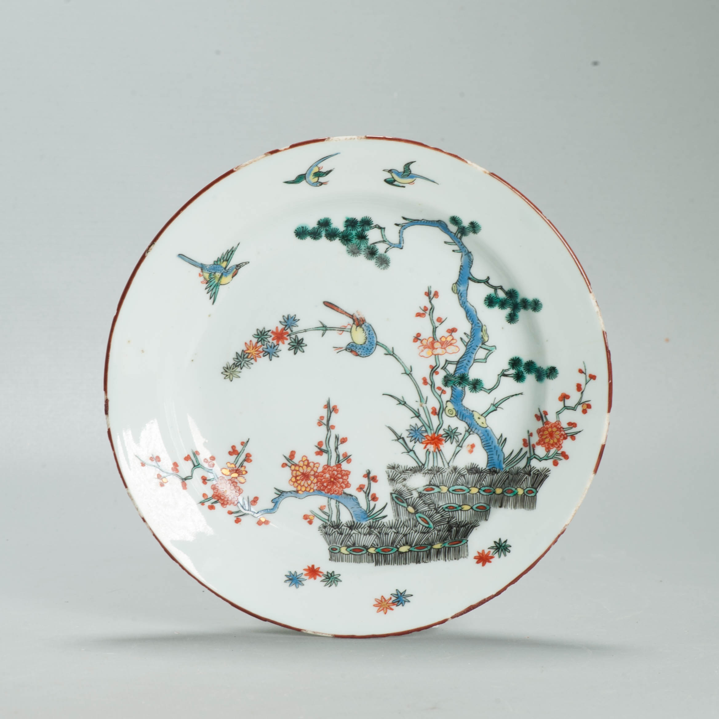 Antique 18C Chinese Porcelain Kakiemon Dish Amsterdam Bont Qing Birds - Image 4