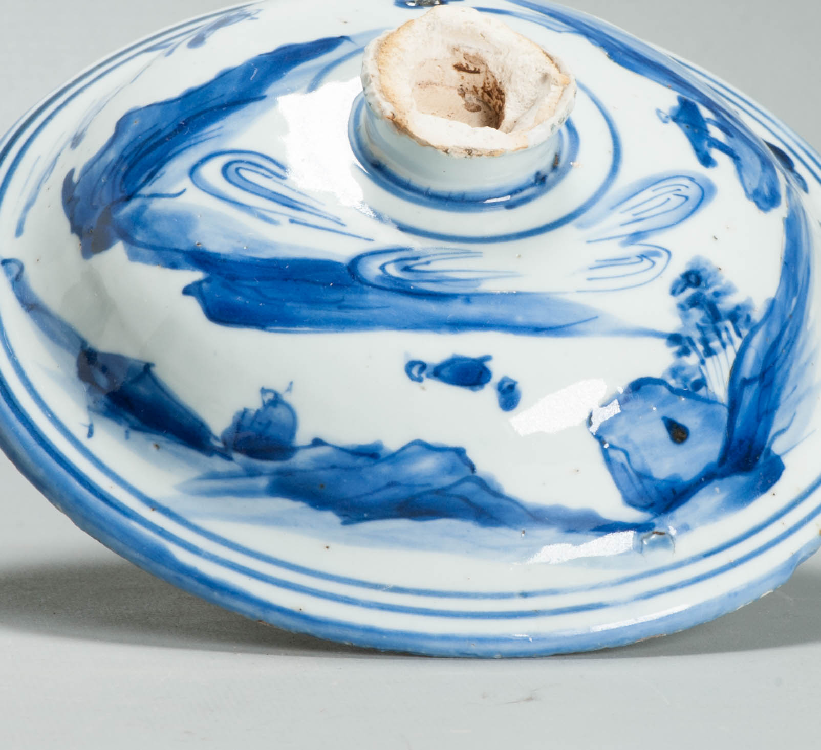 Rare Late Ming Wanli Lid of a Jar Literati scene 17th C Chinese Porcelain Blue and White - Image 12