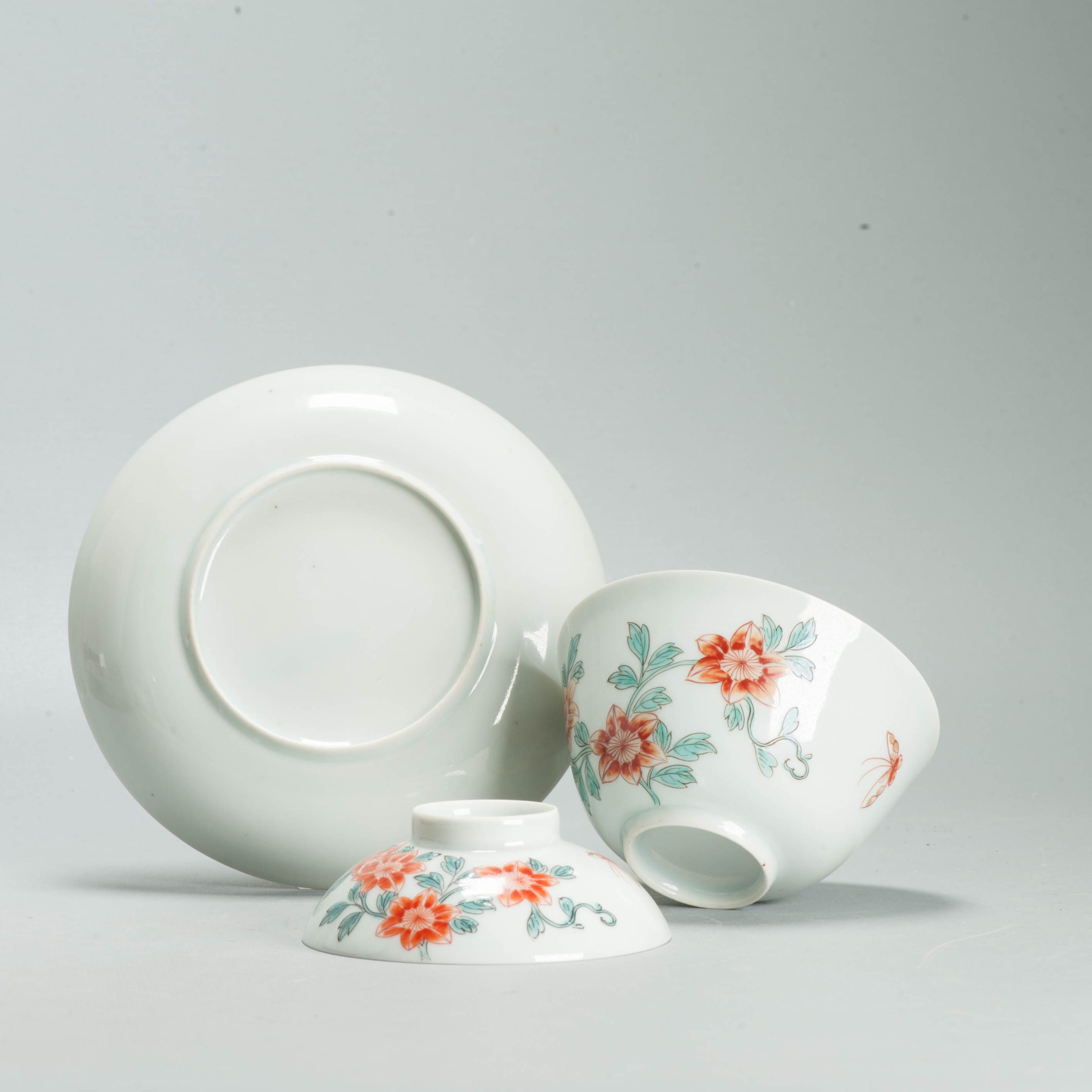 Antique Chinese Porcelain Gaiwan Tea Bowl Famille Verte Flowers Butterflies - 图片 5