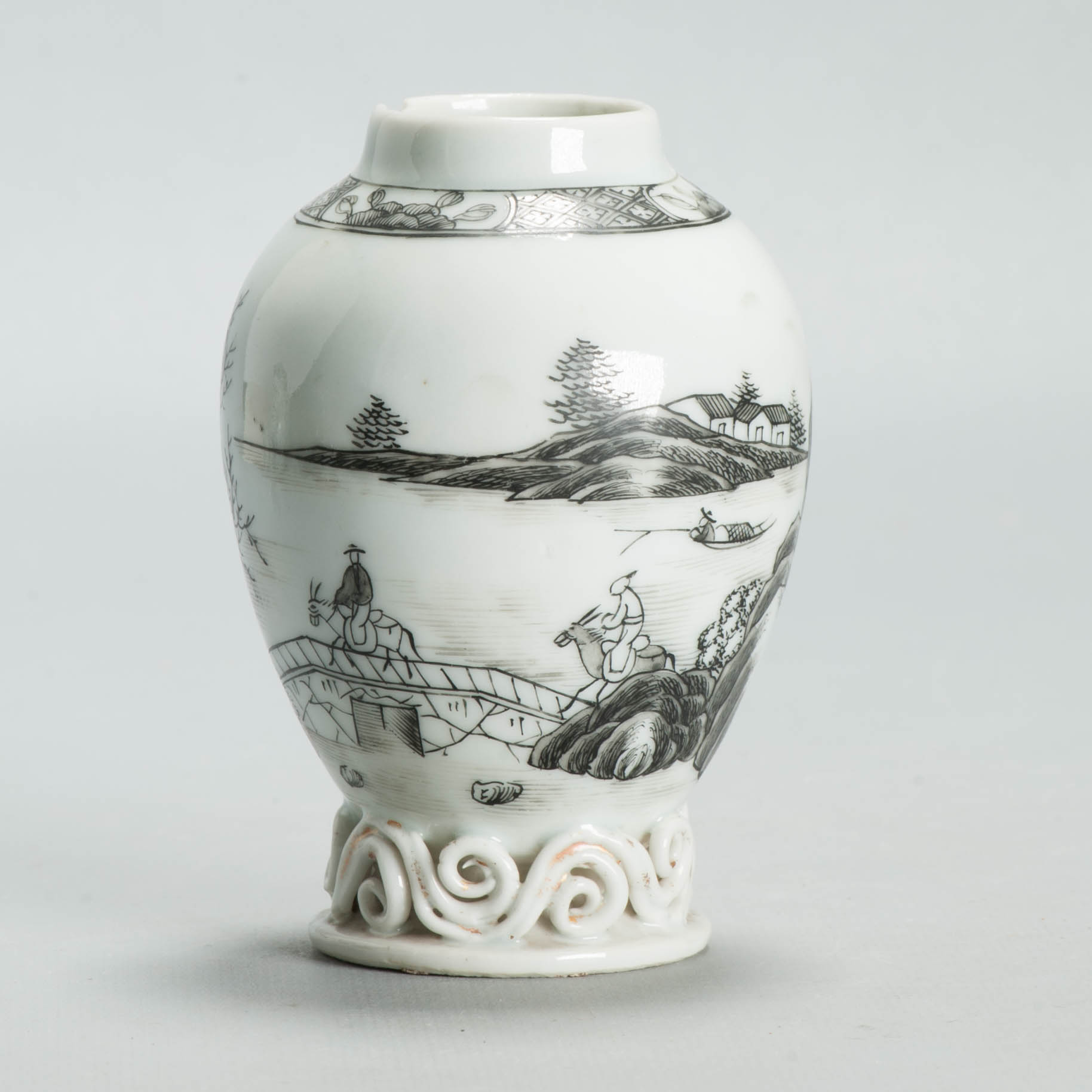 Antique 1730-1750 Chinese Porcelain TeaCaddy China Encre de Chine Landscape - Image 13